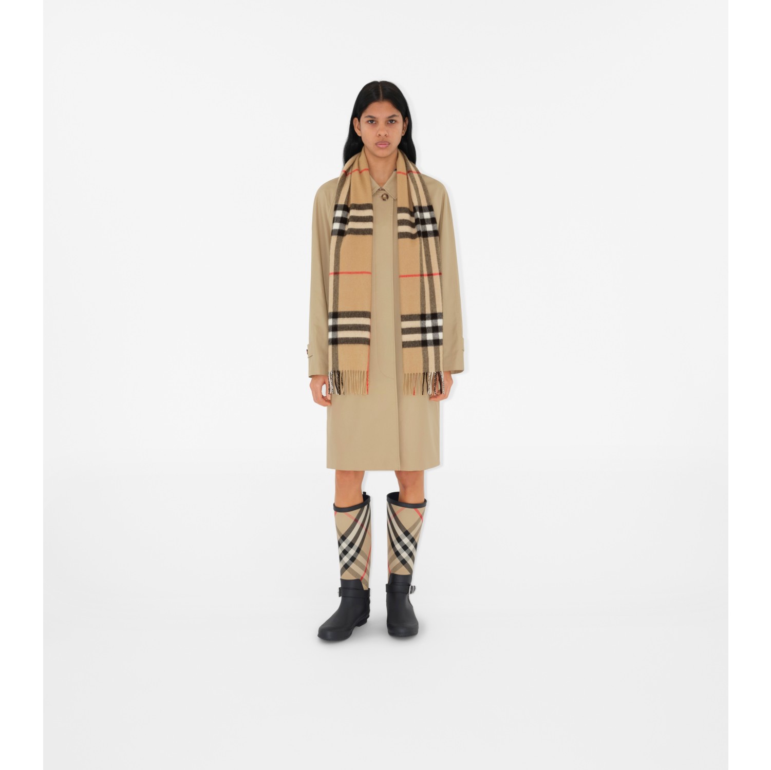 Check Cashmere Scarf in Archive beige