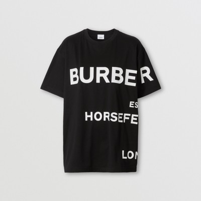 ホースフェリープリント コットン オーバーサイズTシャツ (ブラック／ホワイト) - メンズ | Burberry®公式サイト