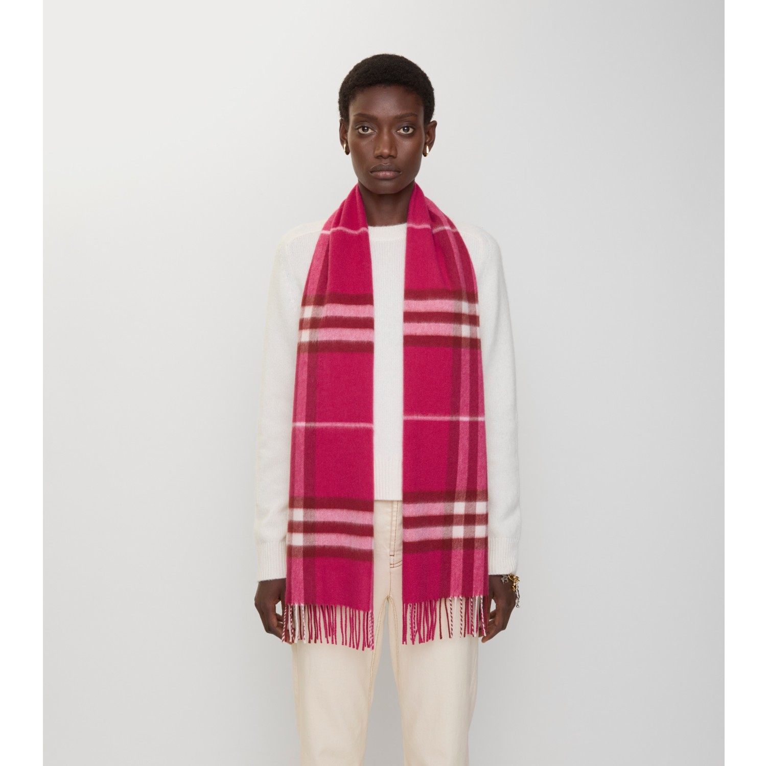 Check Cashmere Scarf in Jam | Burberry® Official