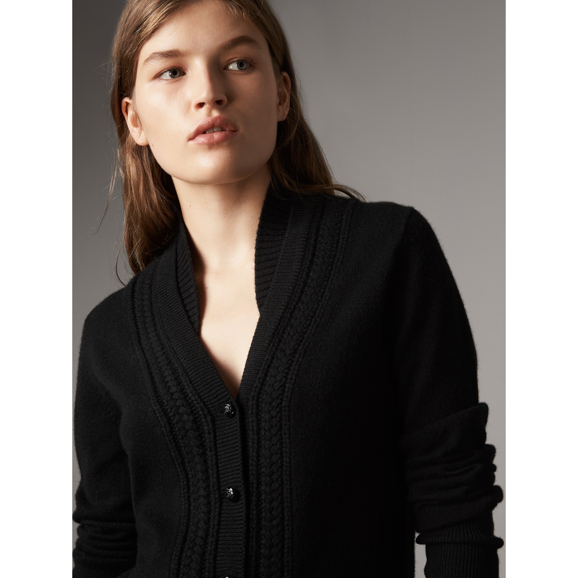 Cable Knit Detail Cashmere Cardigan in Black - Women | Burberry United ...
