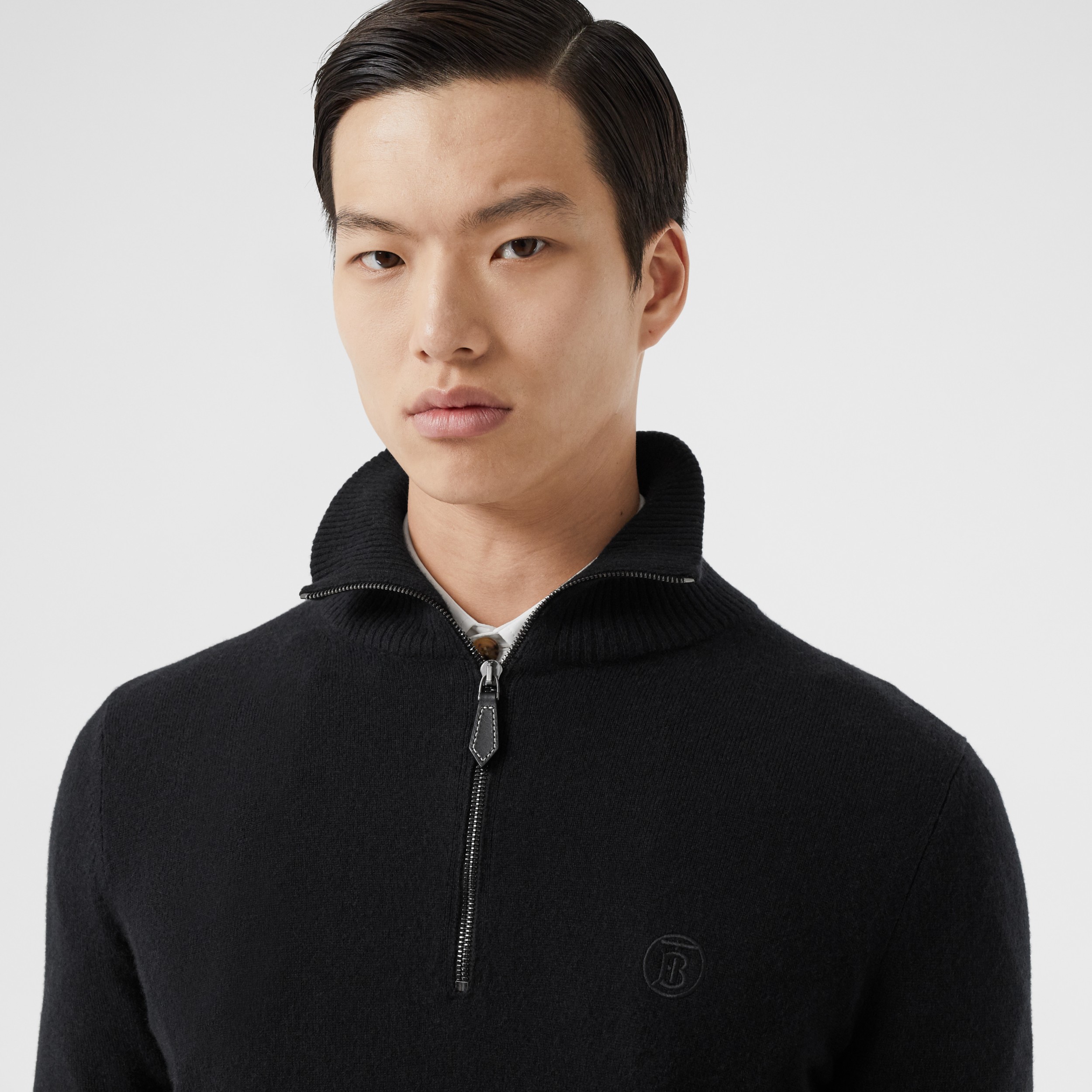 Monogram Motif Cashmere Funnel Neck Sweater in Black - Men | Burberry ...