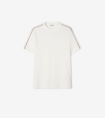 チェックパイピング コットンTシャツ (チョークホワイト) - メンズ