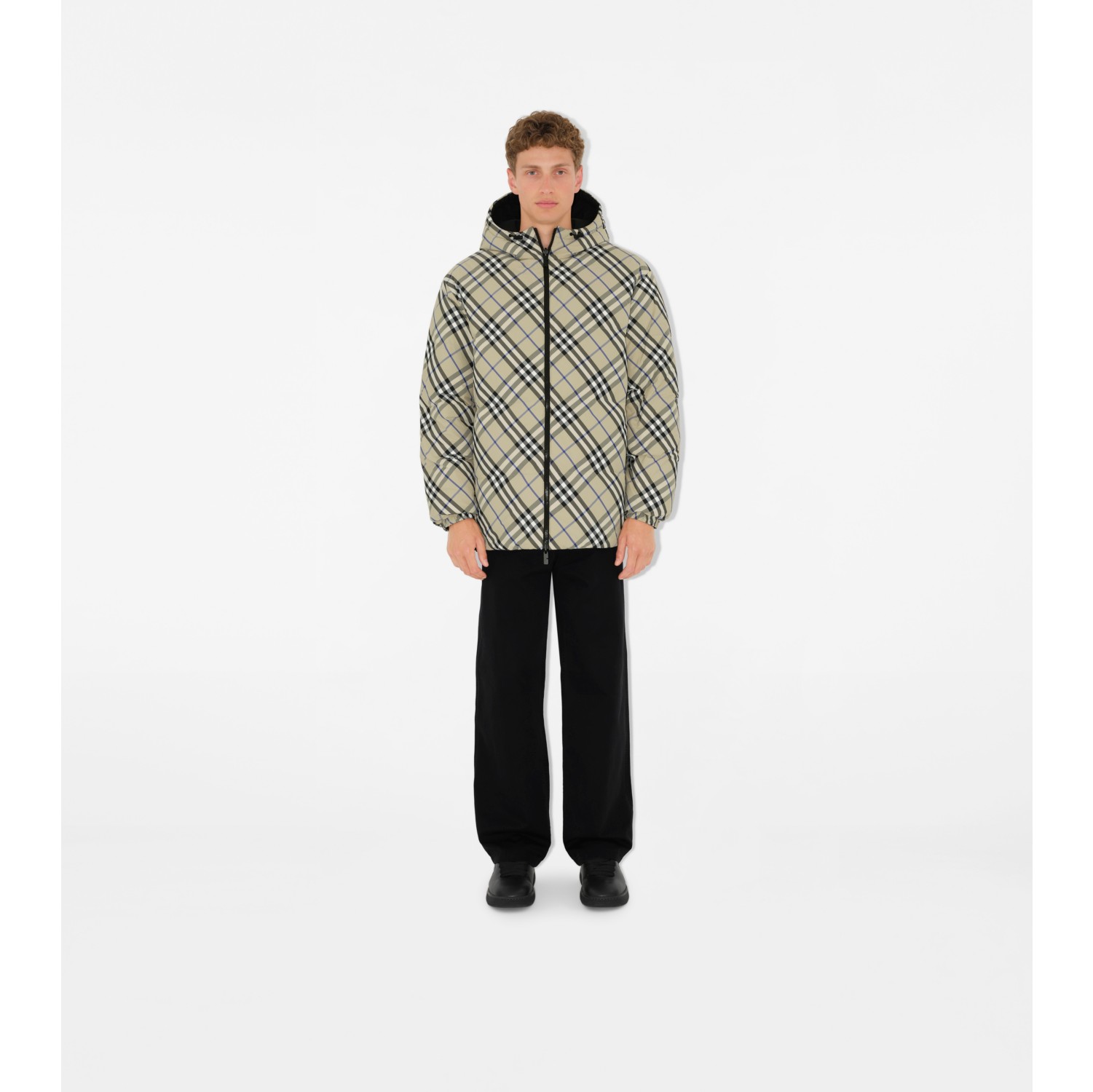 Reversible Check Nylon Puffer Jacket