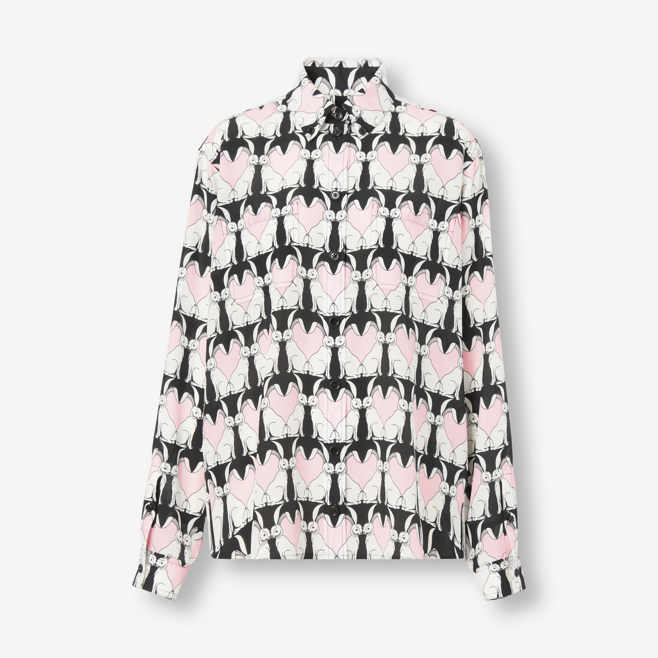 Camisa oversize de seda com estampa de coelho (Preto) - Mulheres | Burberry® oficial - 1