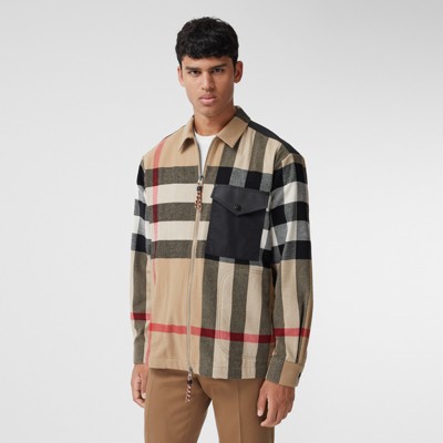 burberry contrast panel check cotton shirt