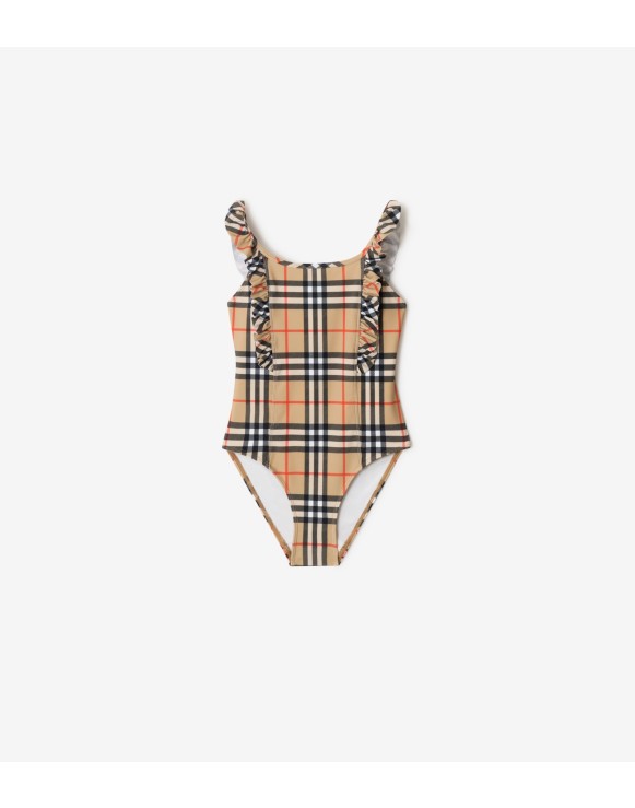 Ruffle Trim Check Swimsuit
