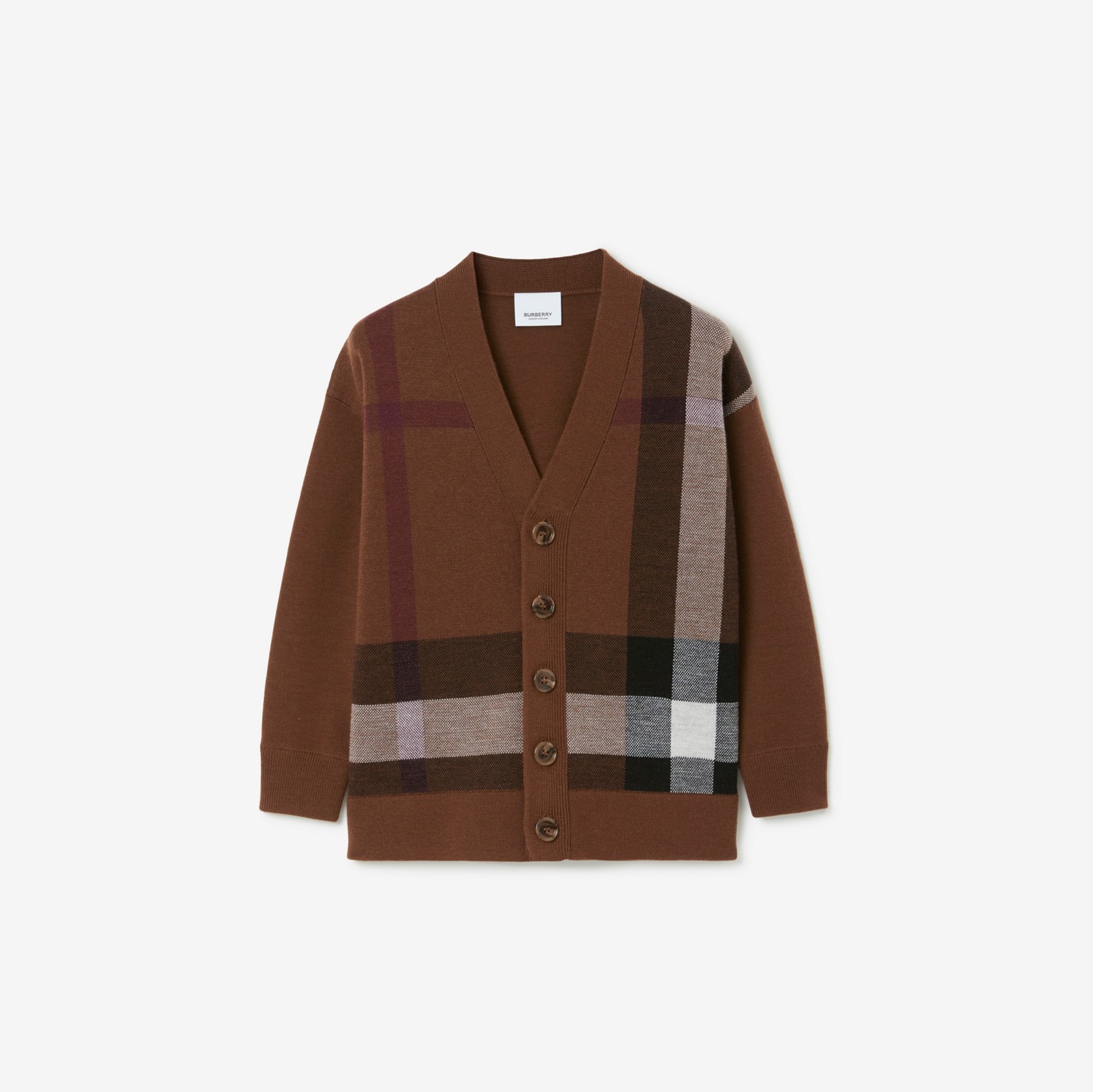 Check Wool Cardigan in Dark Birch Brown | Burberry® Official
