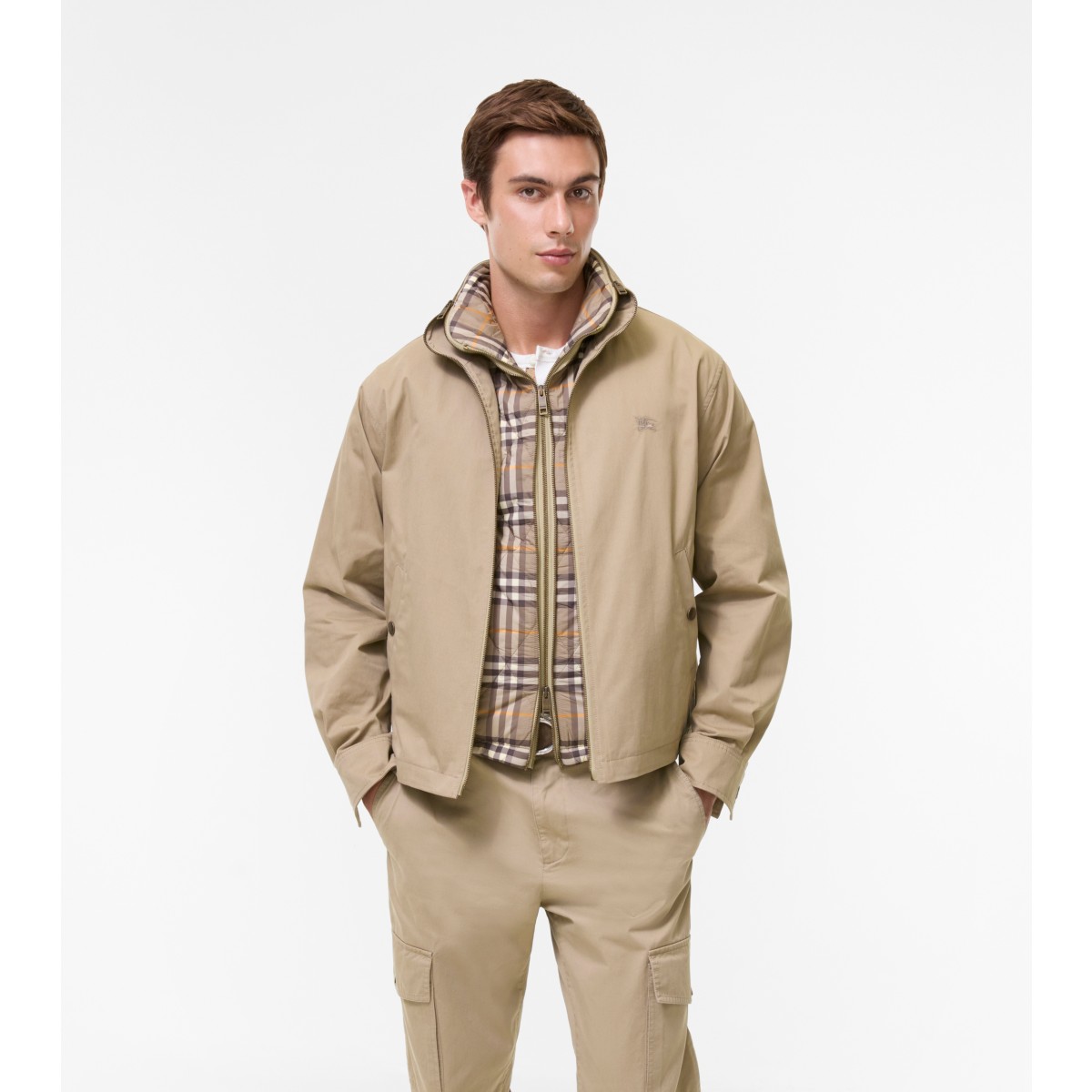  Check Cotton Twill Jacket with Gilet