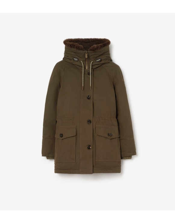 Shearling Trim Gabardine Parka
