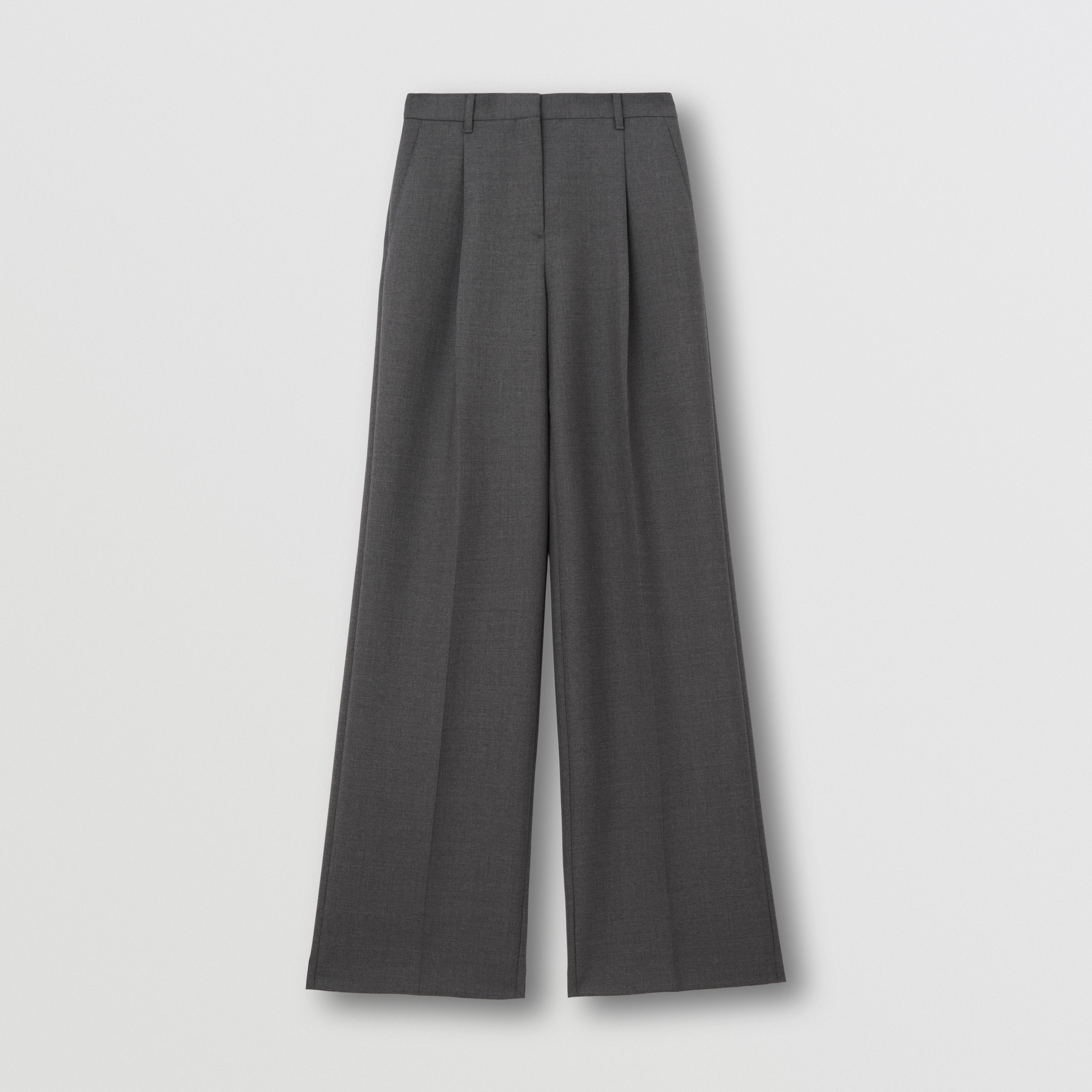 Wool Wide-leg Trousers in Dark Grey Melange - Women | Burberry® Official - 4