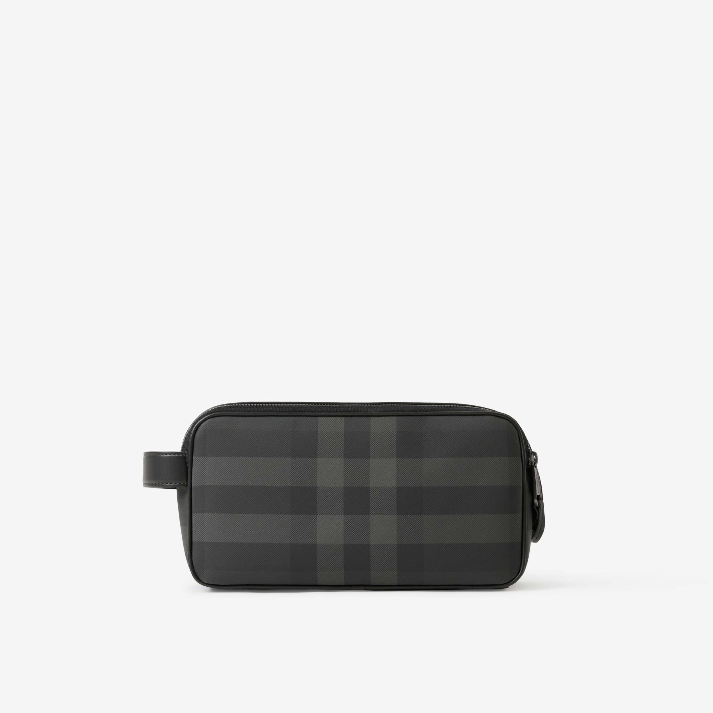 Bolsa Pouch De Viagem De Couro Check Grafite Burberry Oficial