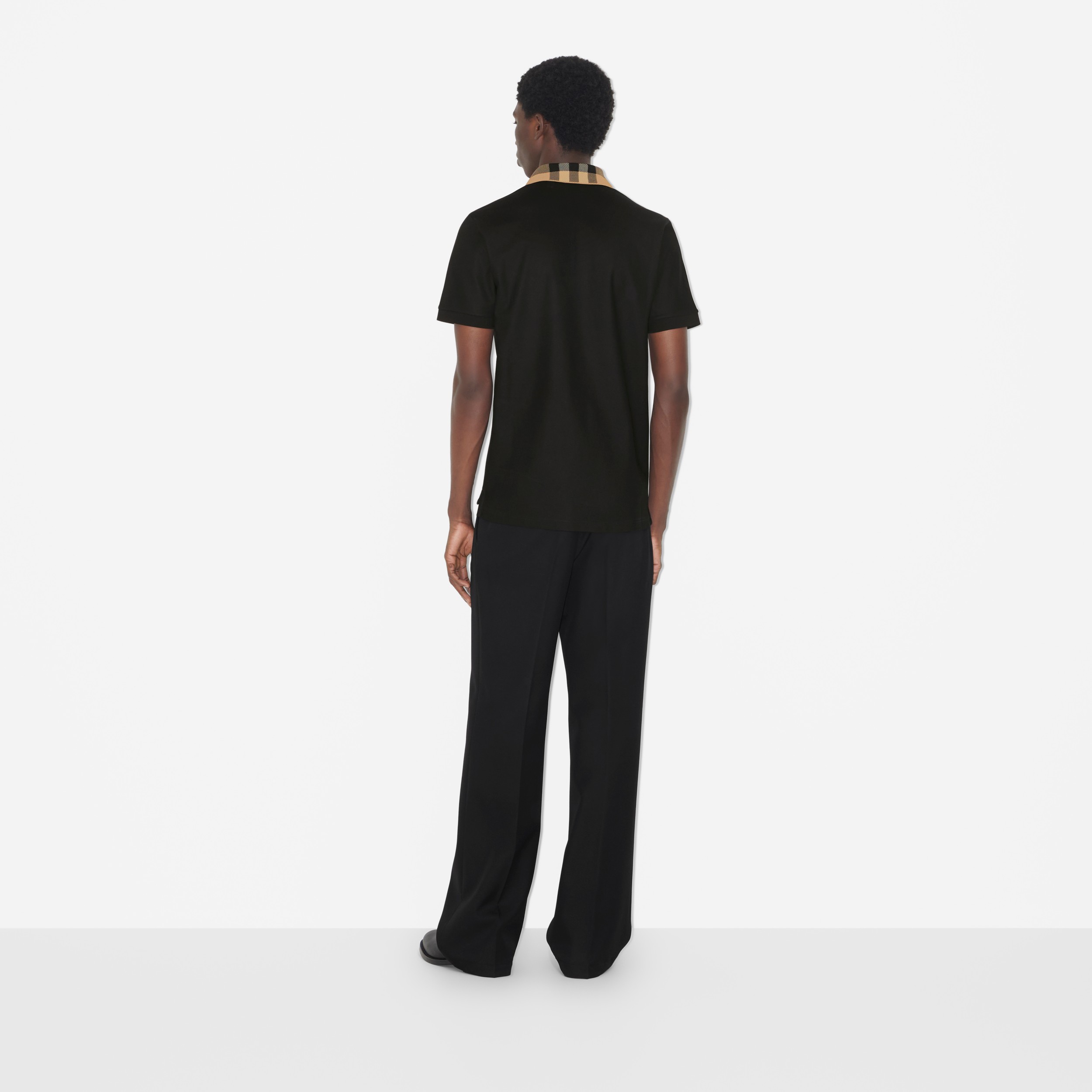 Check Collar Cotton Polo Shirt in Black - Men | Burberry® Official - 4