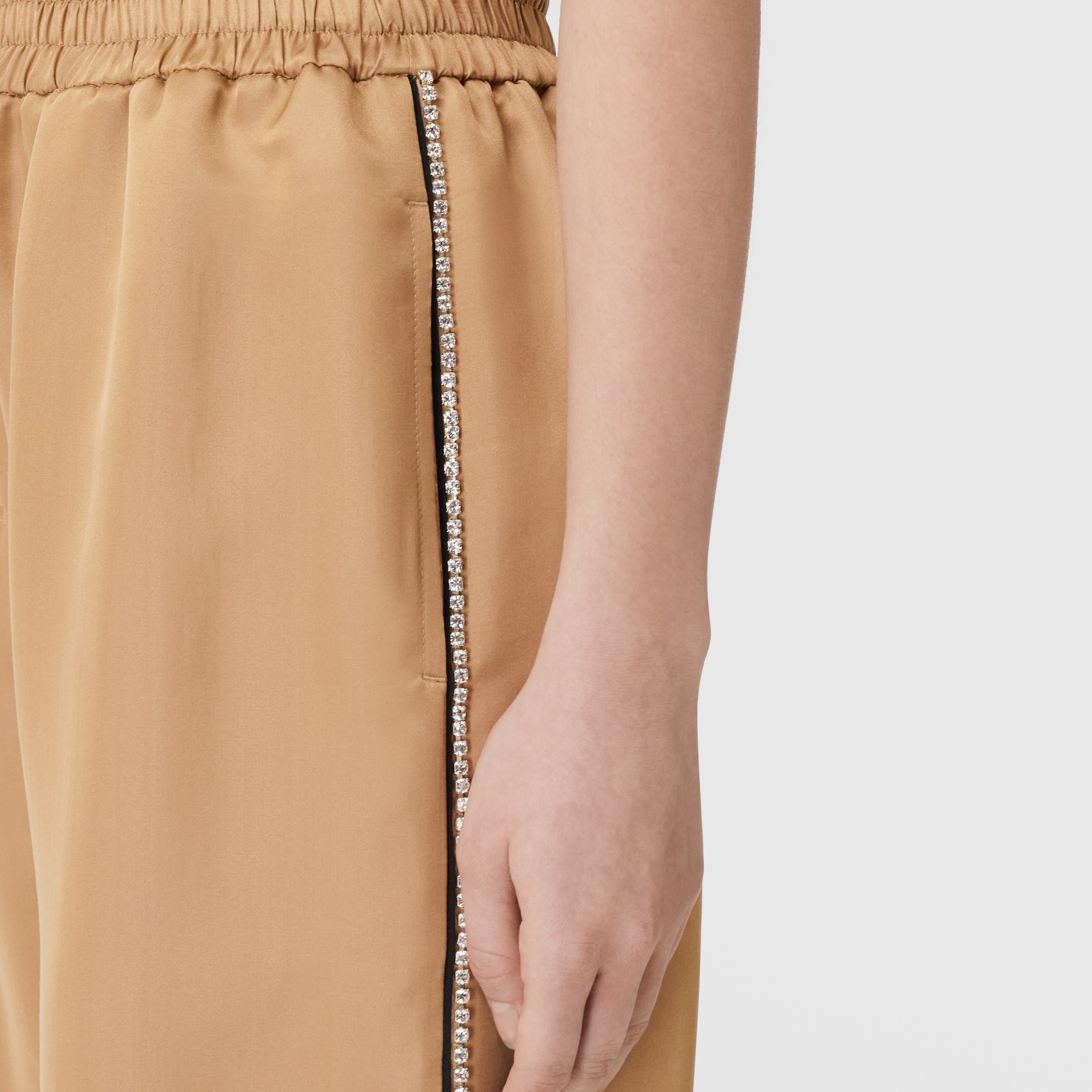 Crystal Stripe Silk Satin Blend Shorts in Camel - Women | Burberry® Official - 2