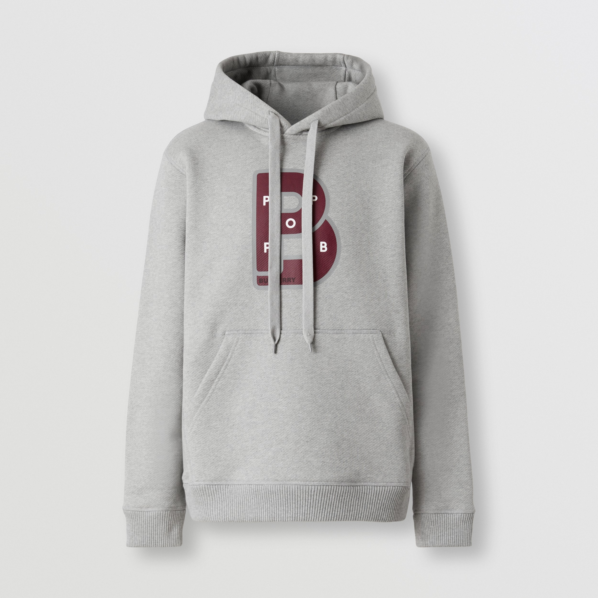 Letter Graphic Print Cotton Hoodie in Pale Grey Melange - Men | Burberry® Official - 4
