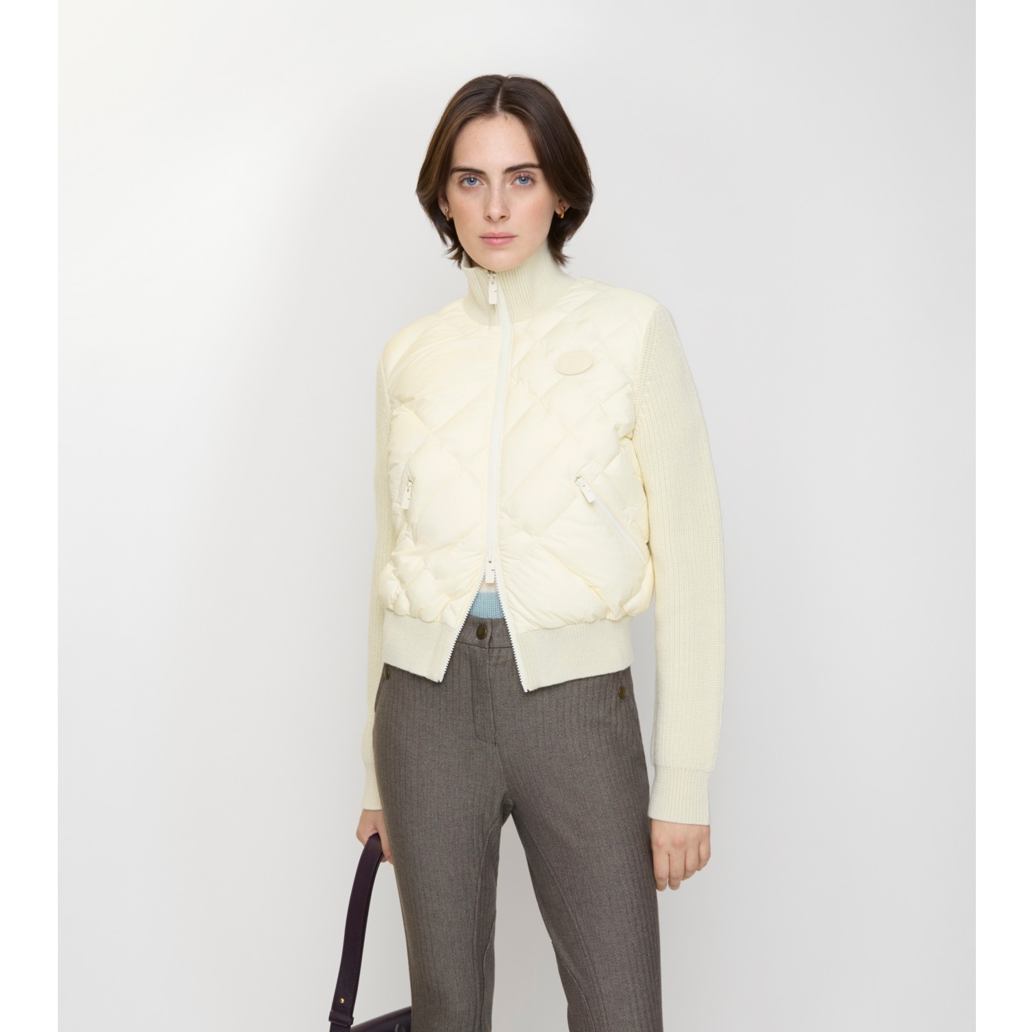 Check-stitch Nylon and Wool Jacket