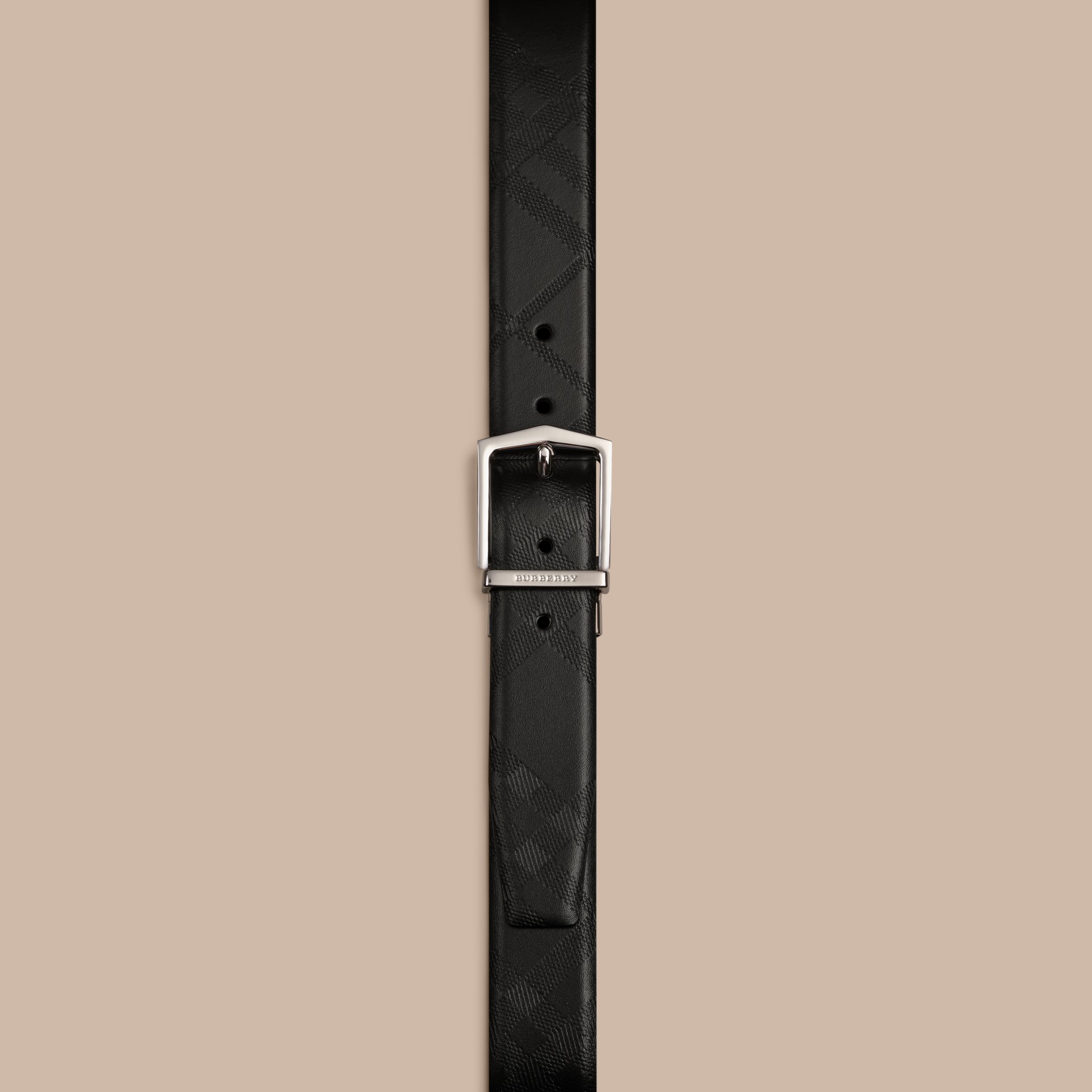 Reversible Embossed Check Leather Belt in Black Men Burberry