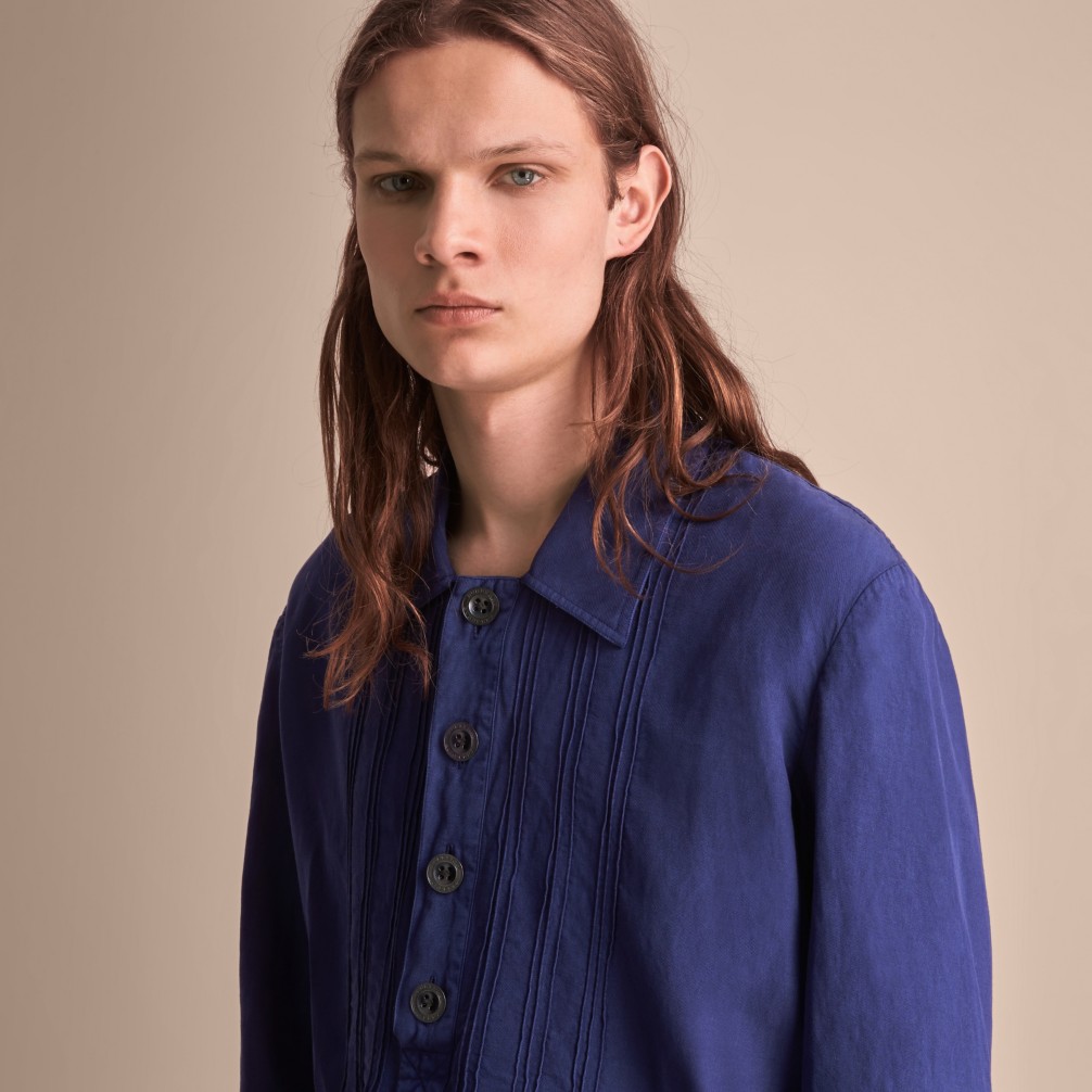 莱赛尔亚麻混纺罩衫式衬衫 (深蓝色) - 男士 | burberry 博柏利