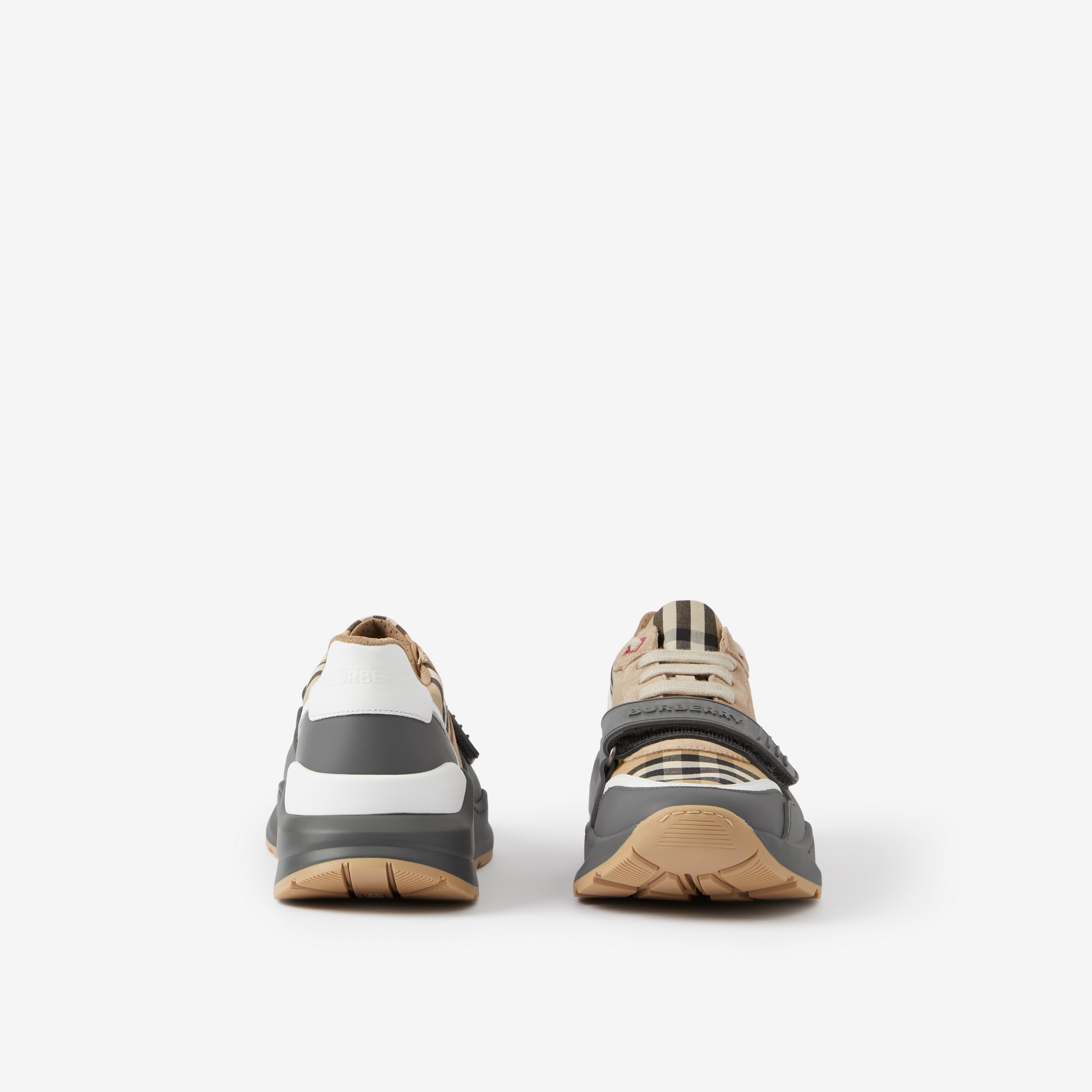Vintage Check, Suede and Leather Sneakers in Grey/archive Beige - Women | Burberry® Official - 4