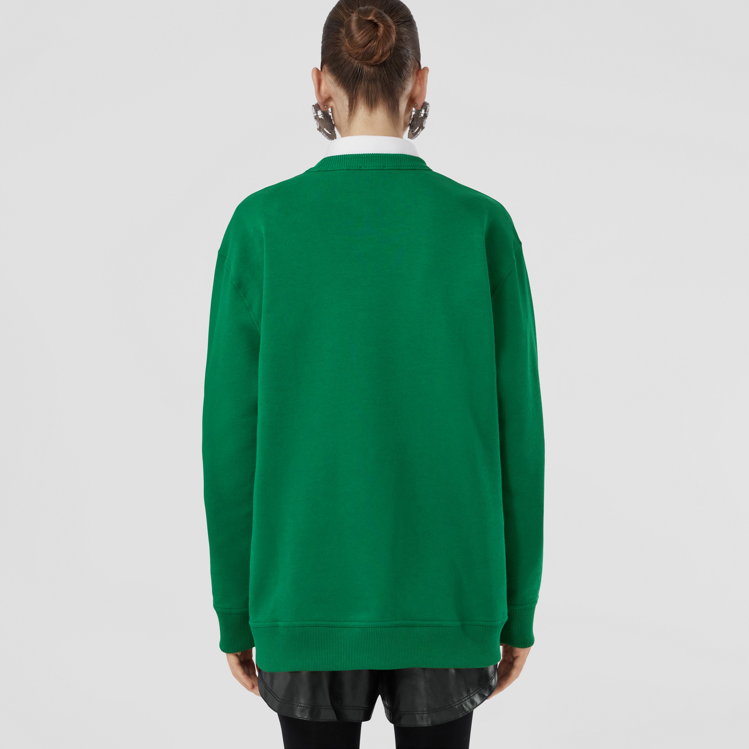 College Graphic Cotton Oversized Sweatshirt in Deep Pine Green - Women | Burberry® Official - 3