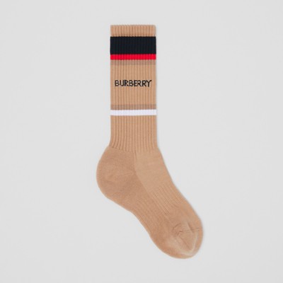 Logo Intarsia Technical Cotton Socks in Camel | Burberry® Official