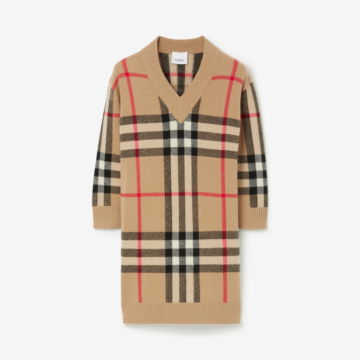 BURBERRY BURBERRY CHILDRENS CHECK WOOL CASHMERE SWEATER DRESS