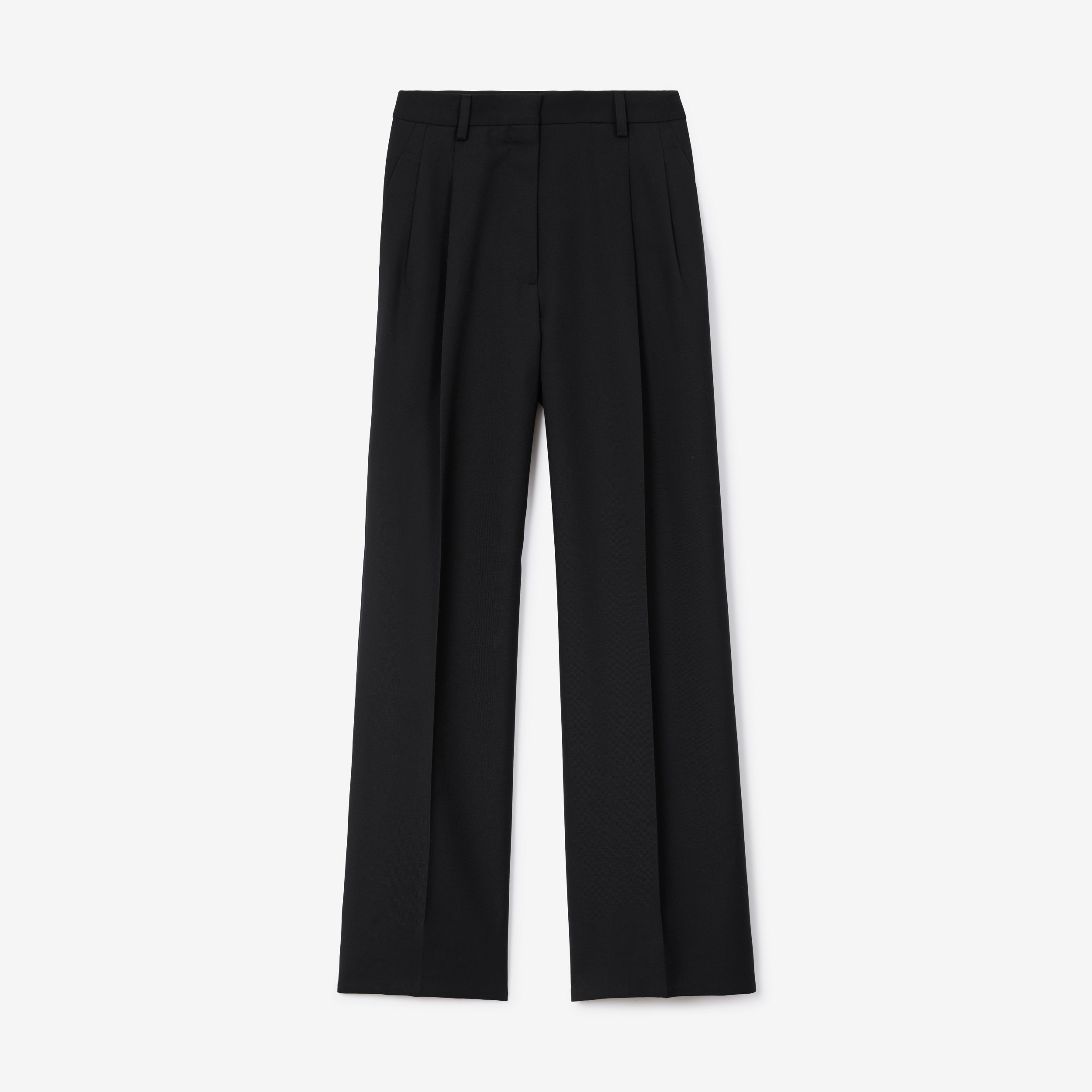 Calças estilo pantalona de lã com pregas (Preto) - Mulheres | Burberry® oficial - 1