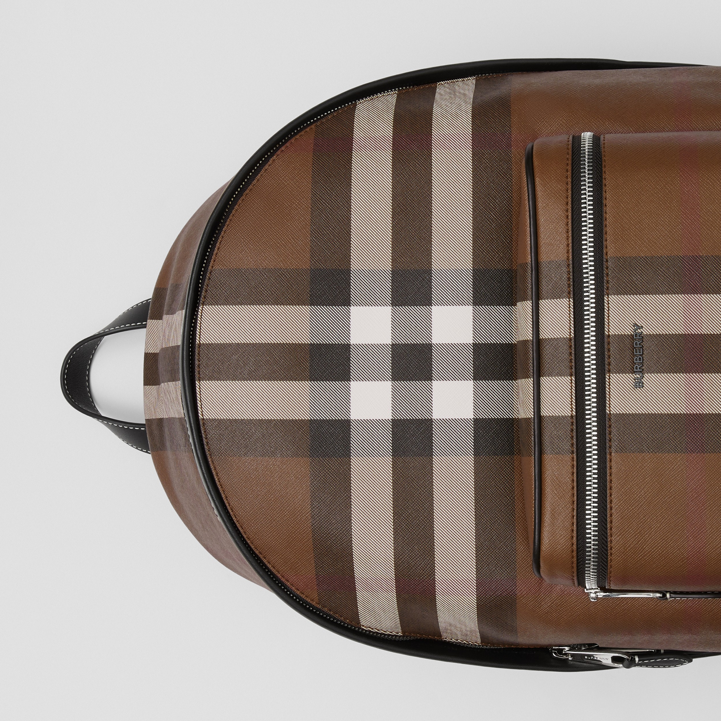 Check and Leather Backpack in Dark Birch Brown - Men | Burberry® Official - 2