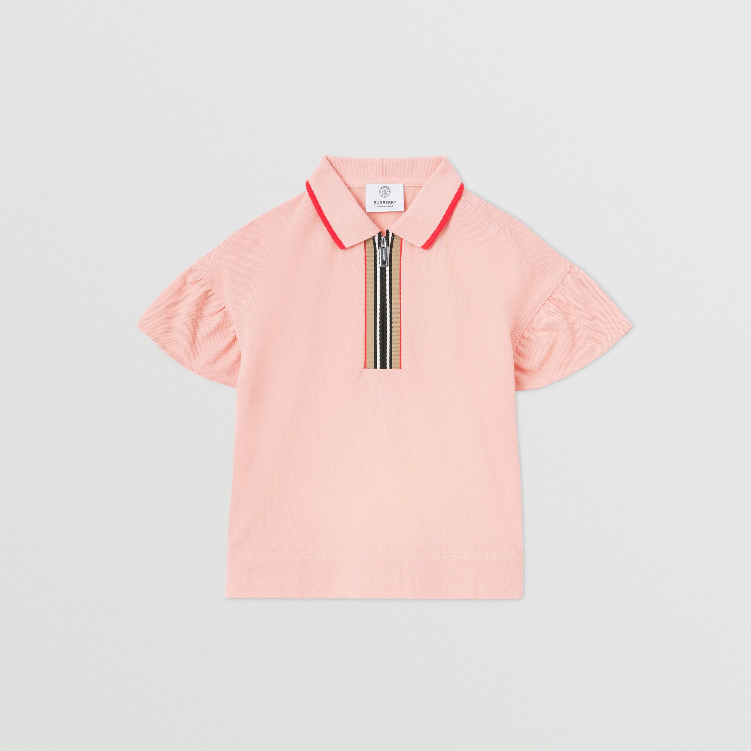 Icon Stripe Detail Cotton Zip-front Polo Shirt in Light Clay Pink | Burberry® Official - 1