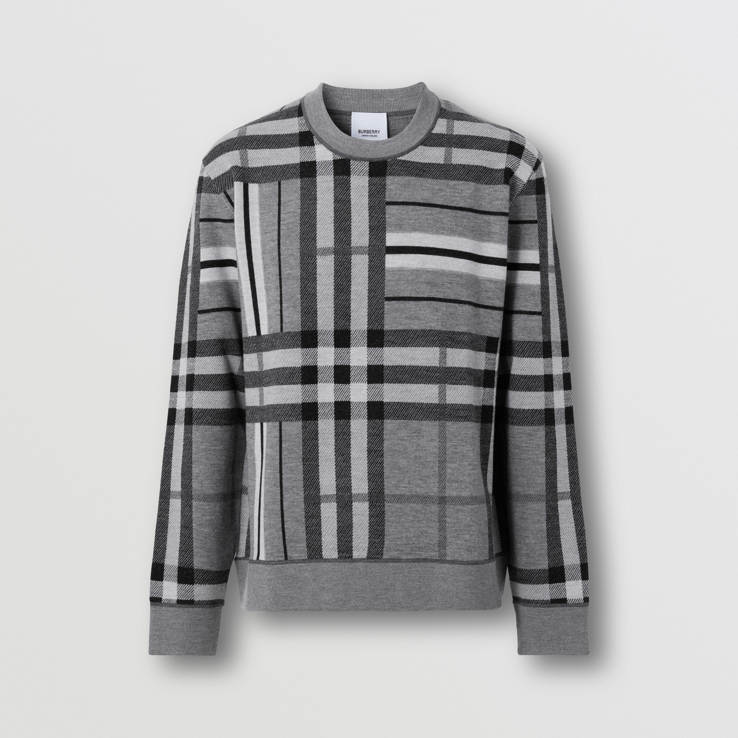 Suéter de lã com estampa xadrez e listras em jacquard (Mescla  Cinza Pedra) - Homens | Burberry® oficial - 4