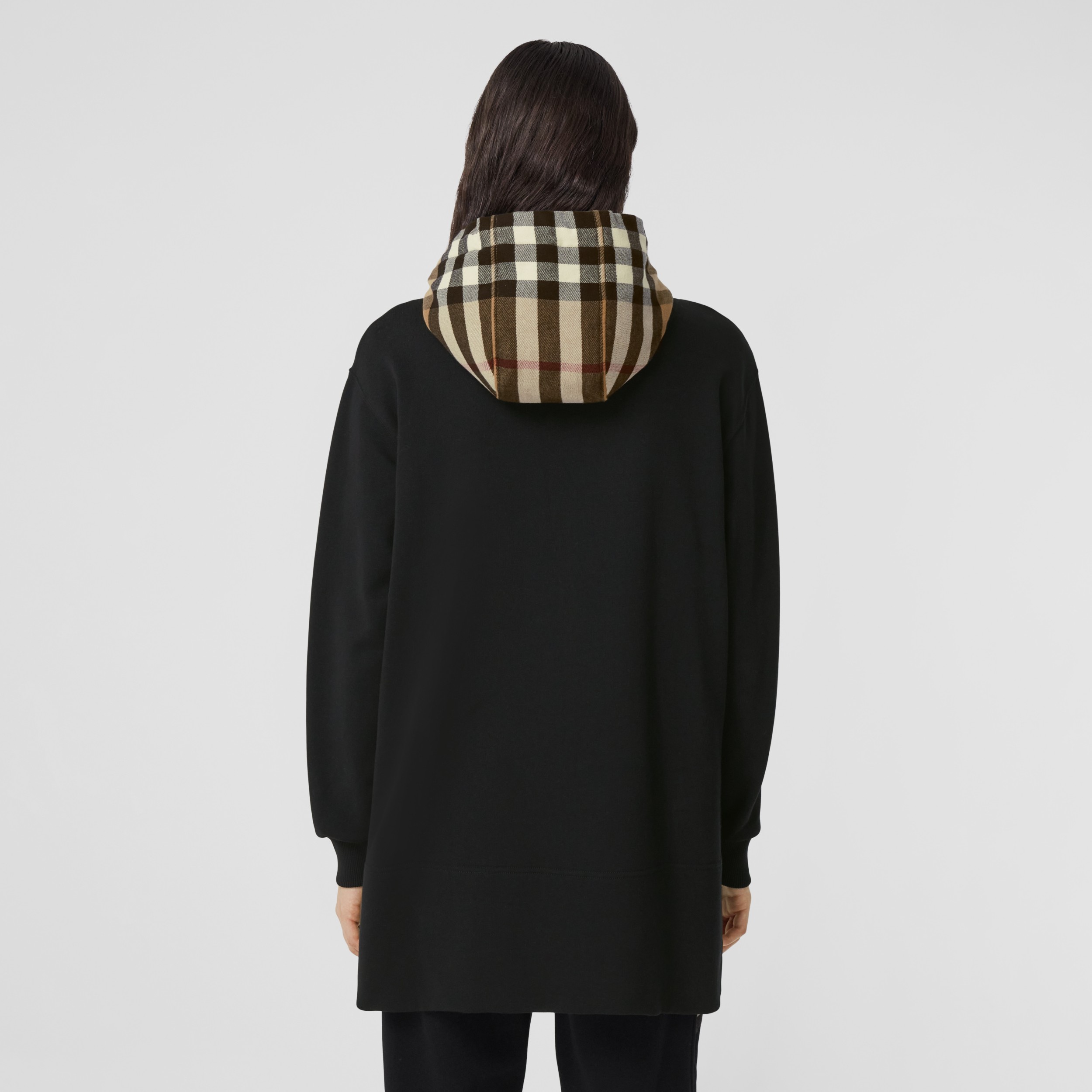 Sudadera oversize en algodón con cremallera y capucha a cuadros (Negro) -  Mujer | Burberry® oficial