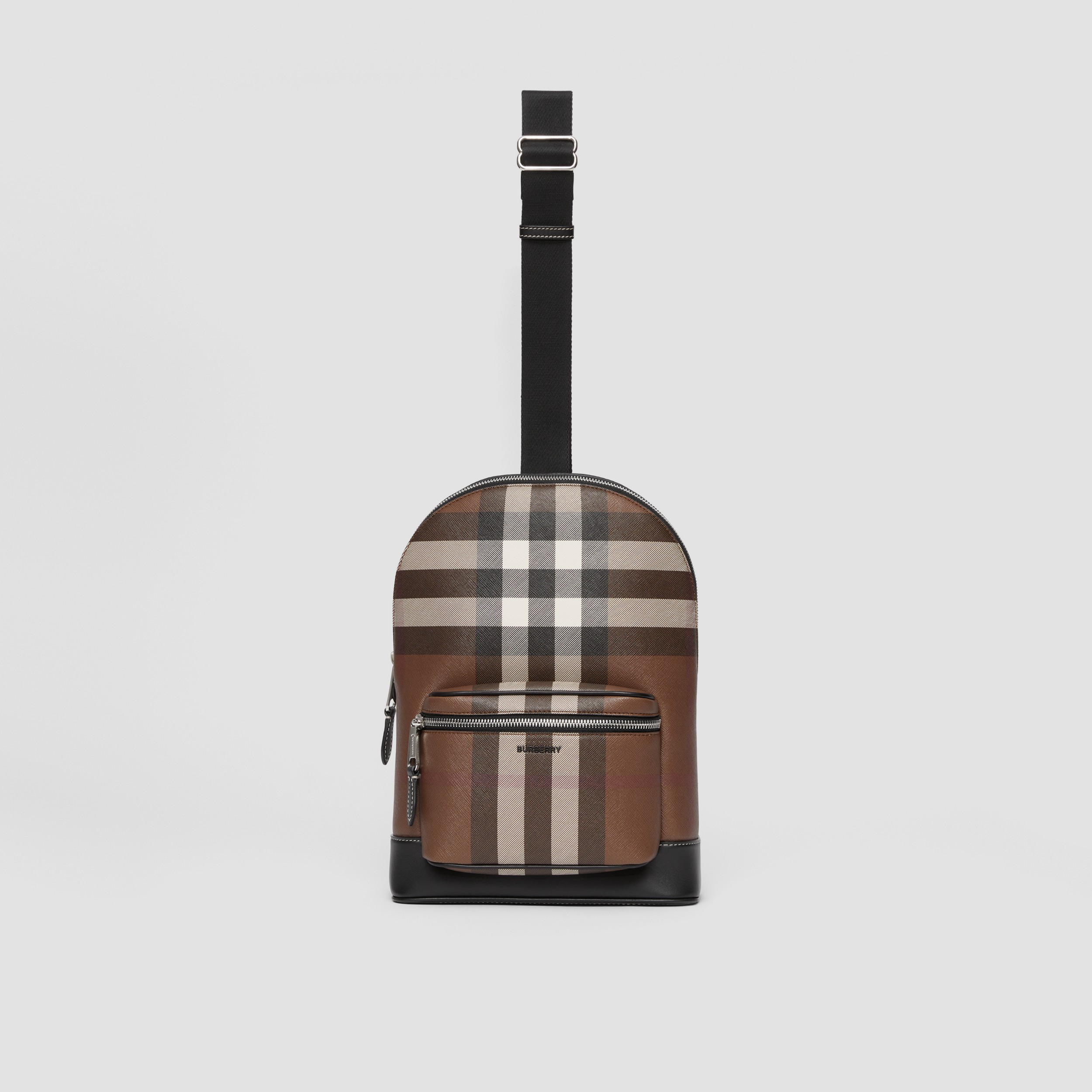 Check and Leather Crossbody Backpack in Dark Birch Brown - Men | Burberry® Official - 1