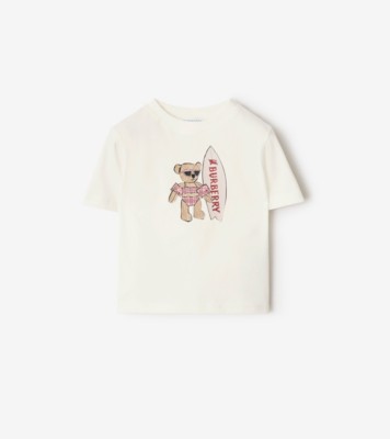 Surfer Bear Cotton T-shirt in Chalk white | Burberry® Official