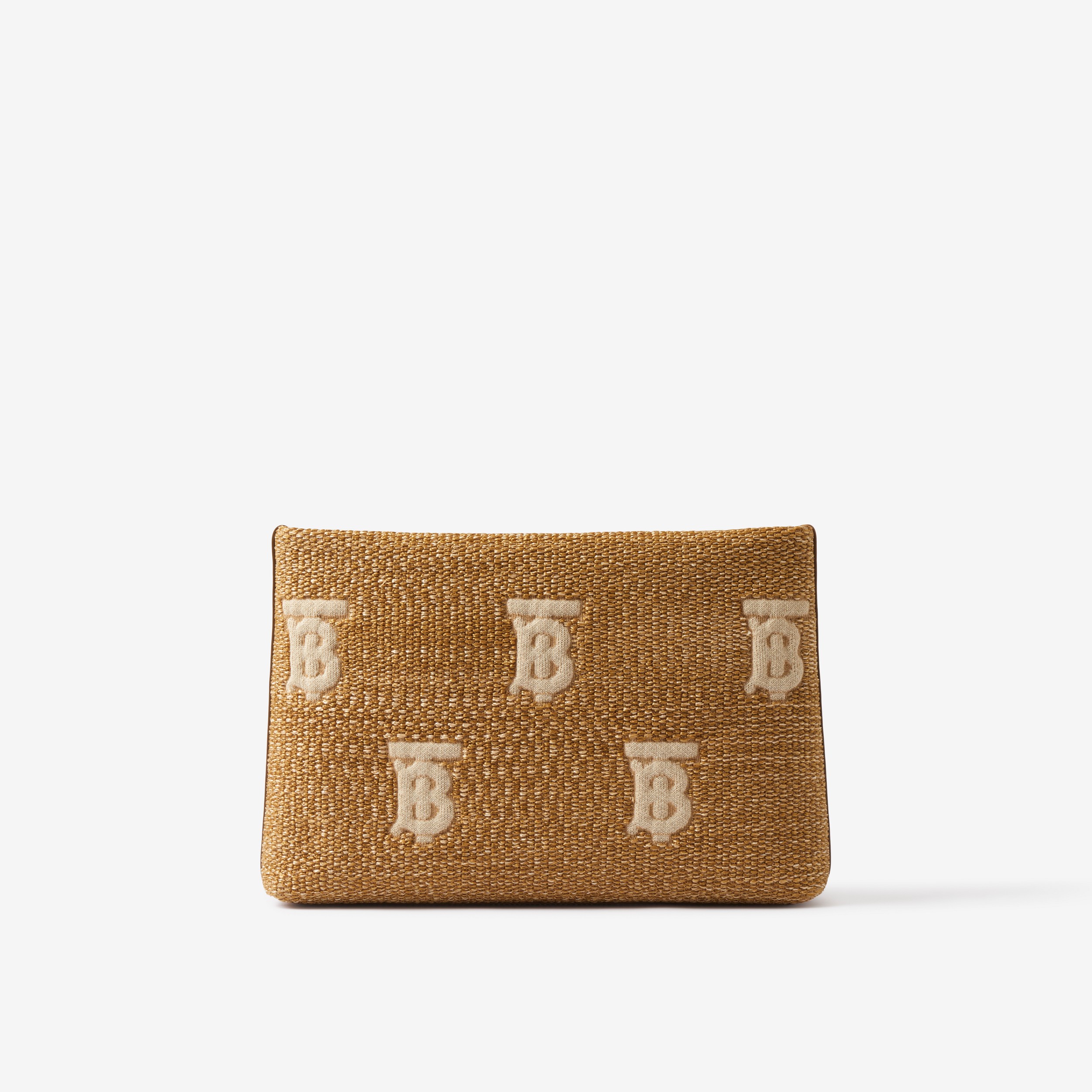Bolsa pouch com zíper e estampa de monograma em ráfia (Natural/bege) - Mulheres | Burberry® oficial - 1