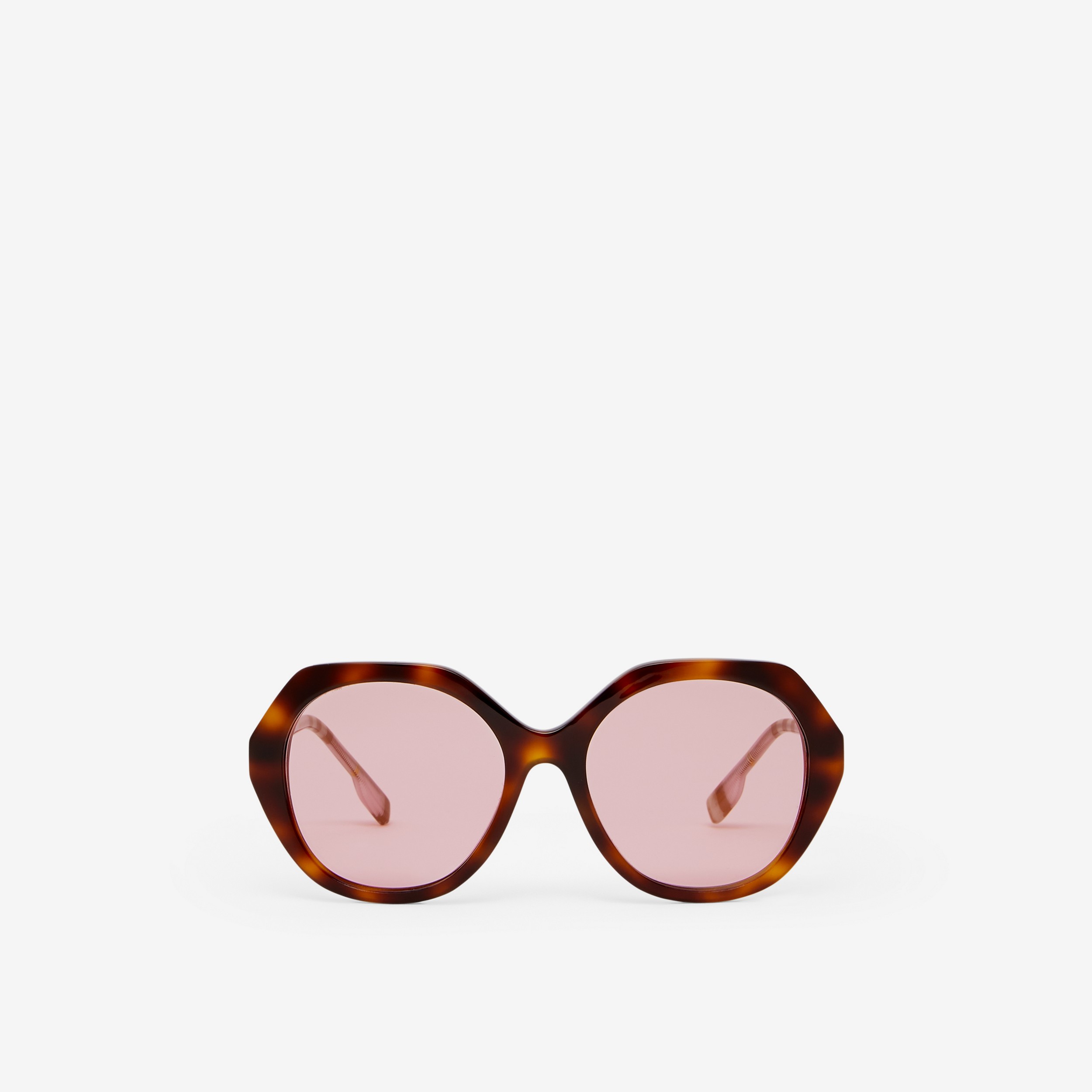 Oversized Check Detail Geometric Frame Sunglasses in Warm Tortoiseshell - Women | Burberry® Official - 1