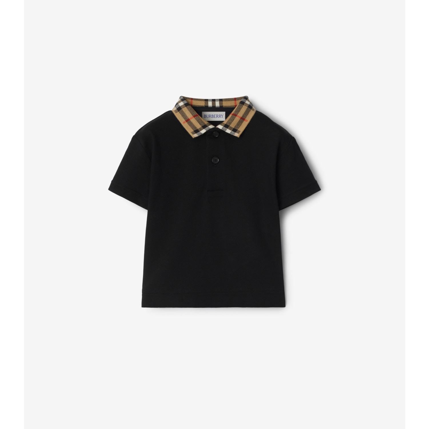 Check Collar Cotton Polo Shirt in Black Burberry Official