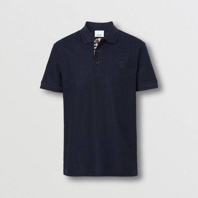 Shop Burberry Cotton Polo Shirt In Coal Blue