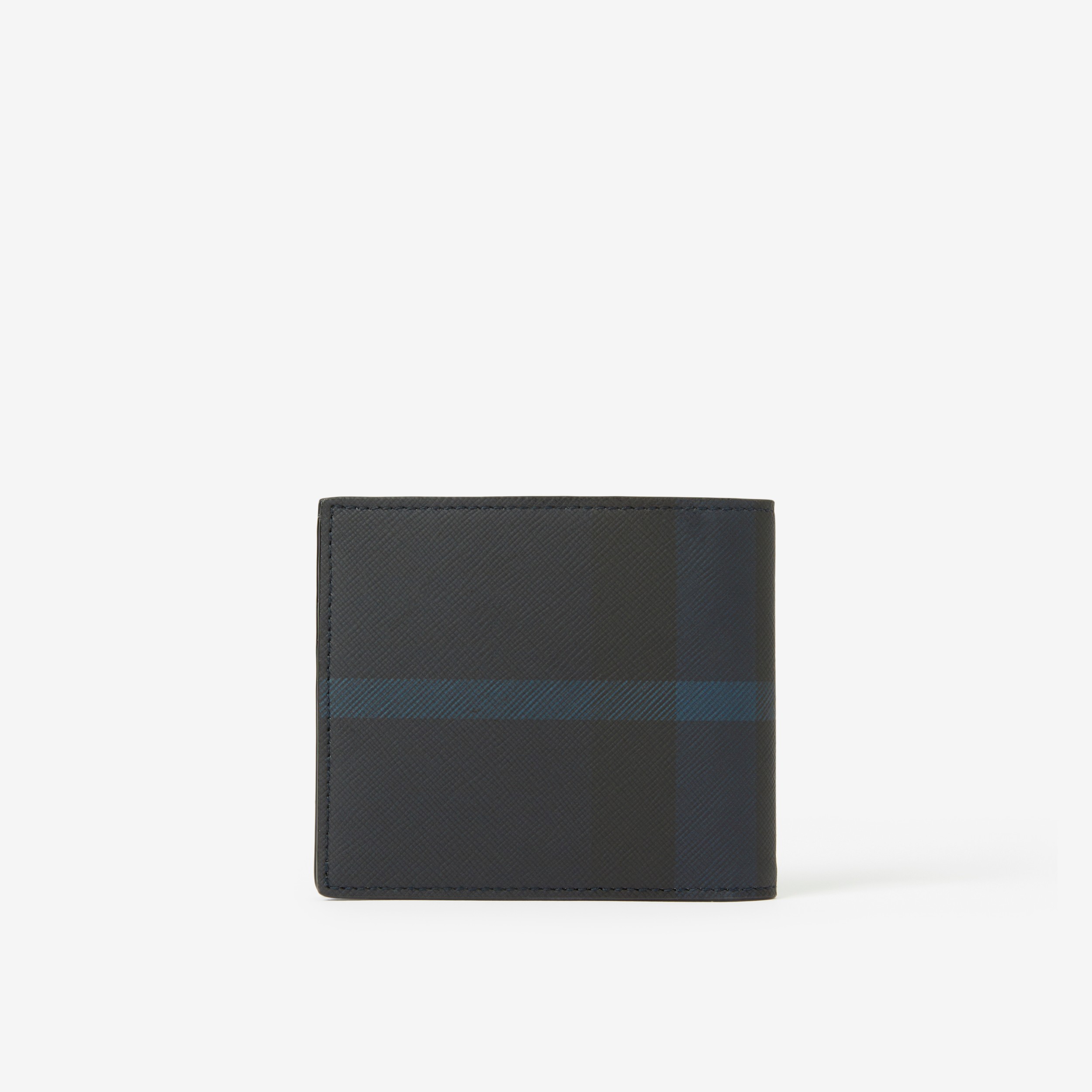 Exaggerated Check and Leather Bifold Wallet in Dark Charcoal Blue - Men | Burberry® Official - 3