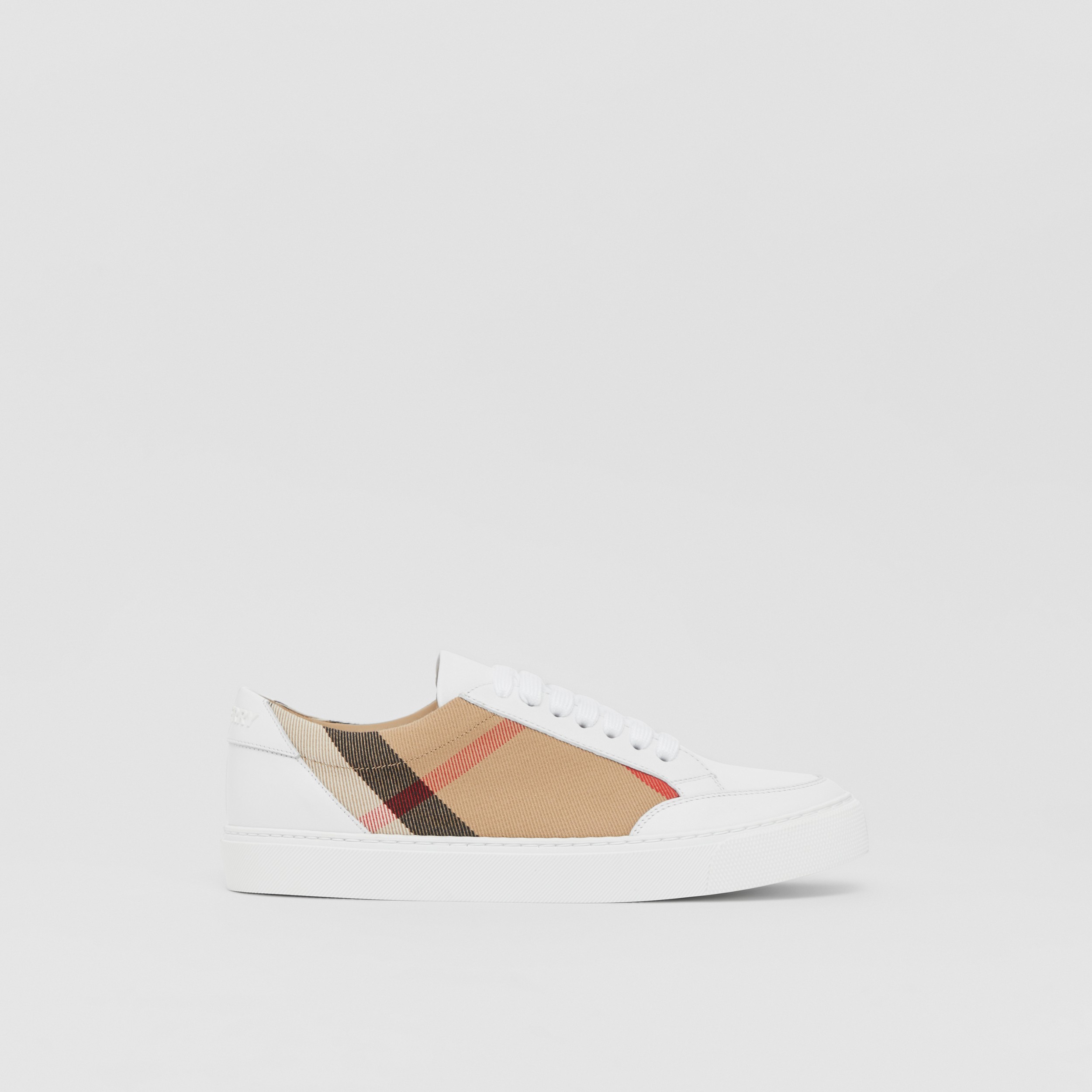 House Check and Leather Sneakers in Optic White - Women | Burberry® Official - 1