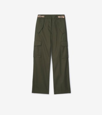 Check Trim Gabardine Cargo Trousers in Marrow green - Women | Burberry® Official