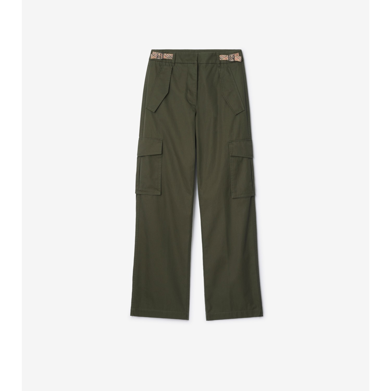 Check Trim Gabardine Cargo Trousers