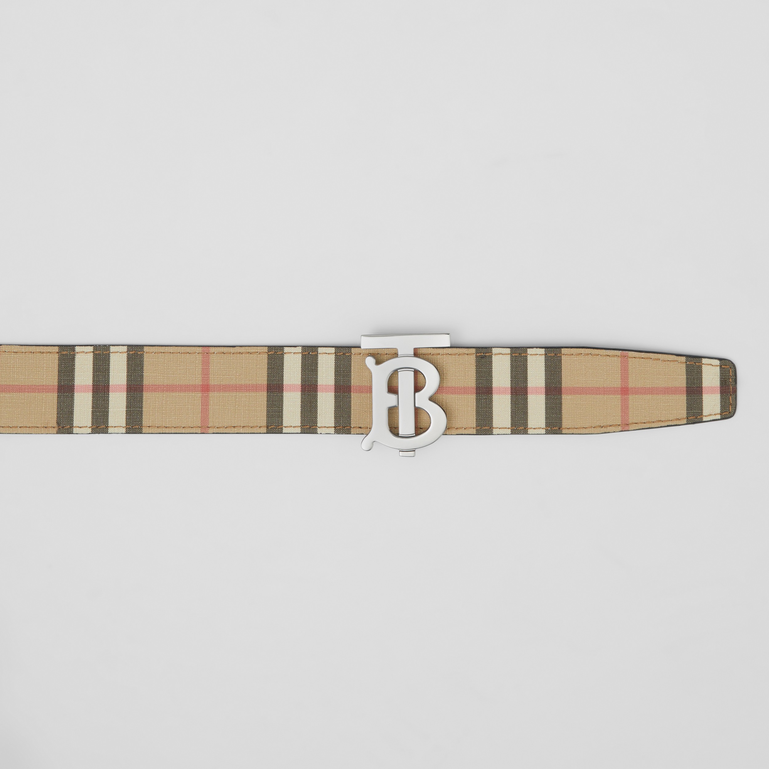 Check and Leather Reversible TB Belt in Archive Beige - Men | Burberry® Official - 2