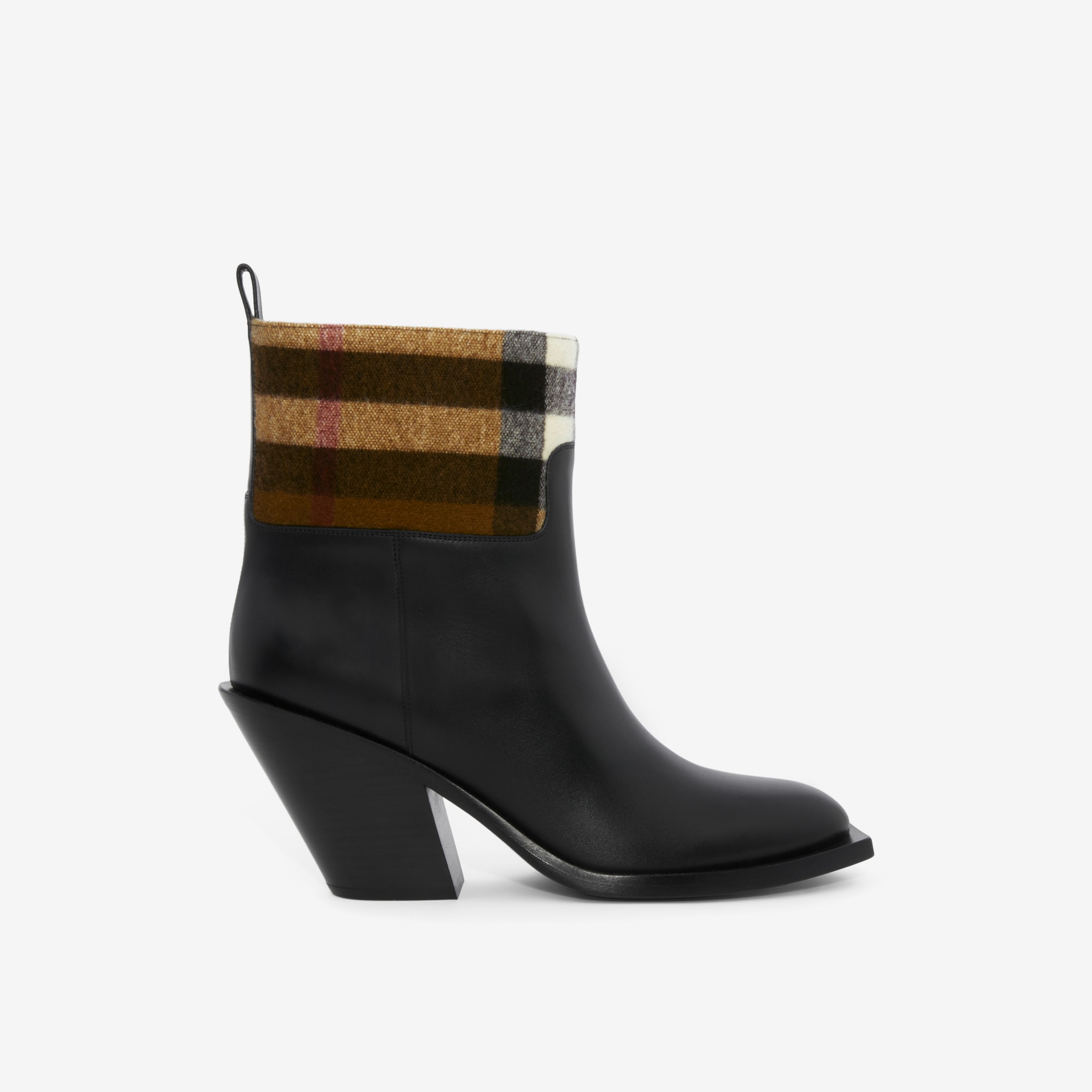 Check Panel and Leather Ankle Boots in Black/dark Birch Brown - Women | Burberry® Official