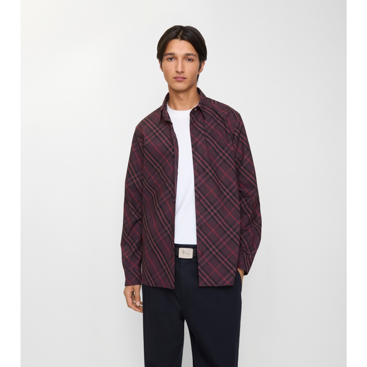 Relaxed Fit Check Cotton Shirt in Wine red - Men | Burberry® Official