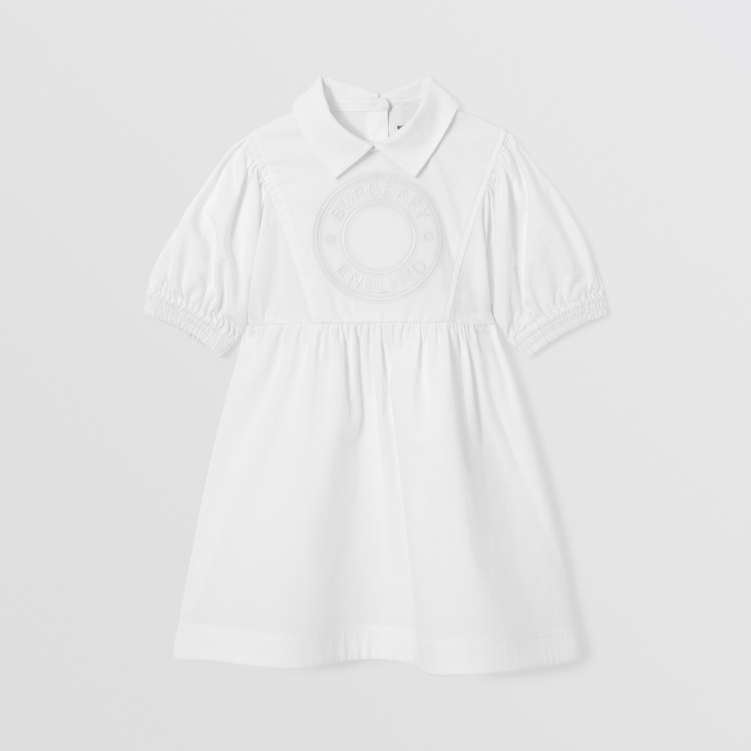 Vestido de mangas curtas em algodão stretch com logotipo gráfico (Branco) | Burberry® oficial - 1