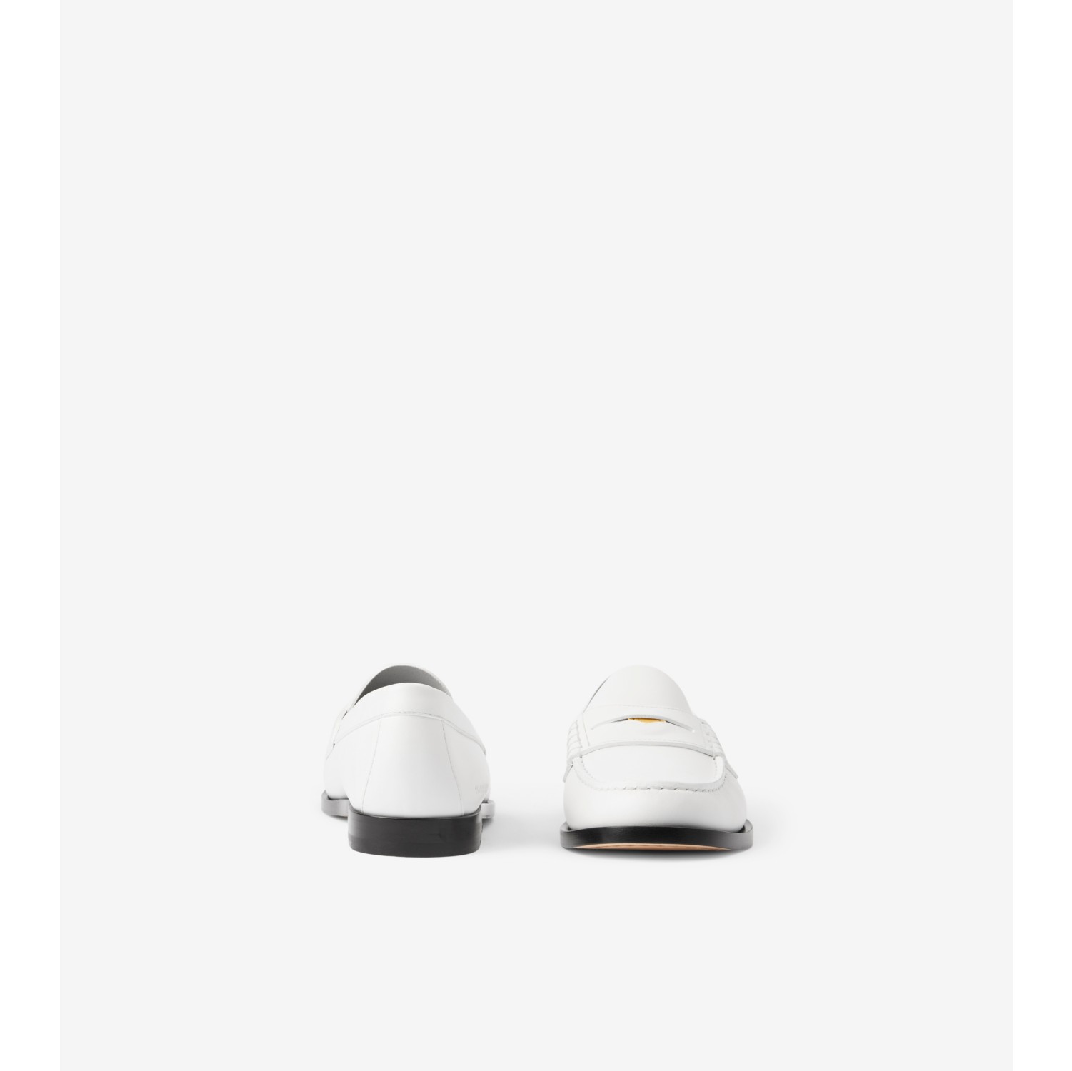 Coin Detail Leather Penny Loafers in Optic White Women Burberry