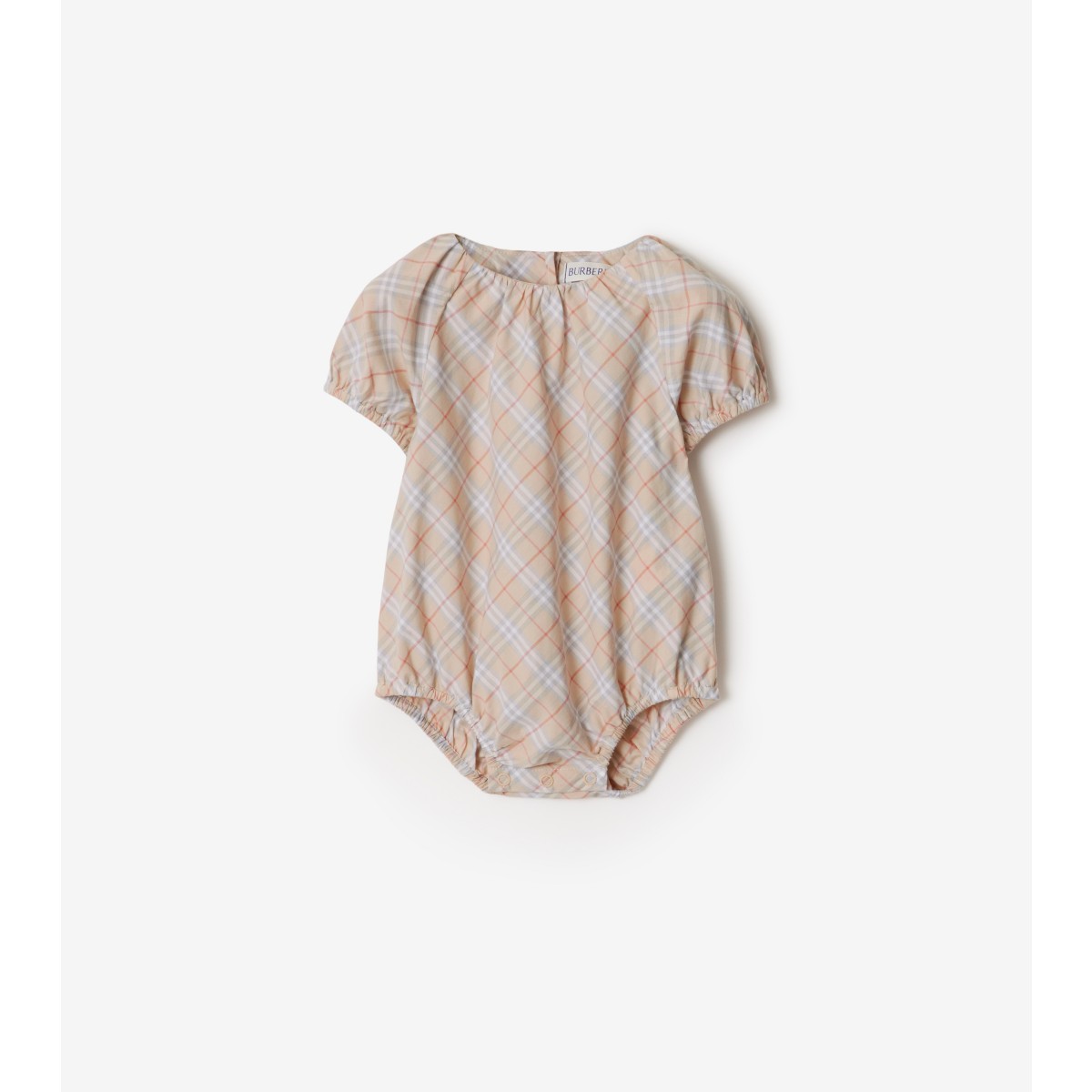 Burberry Childrens Check Cotton Bodysuit In Pale Stone