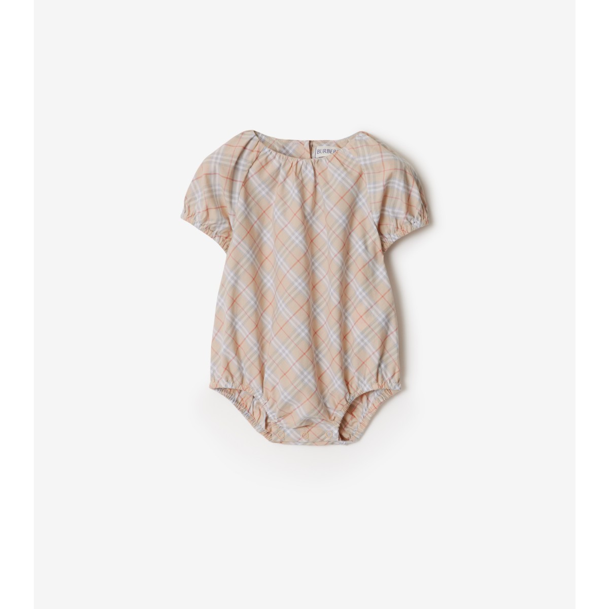 Shop Burberry Childrens Check Cotton Bodysuit In Pale Stone