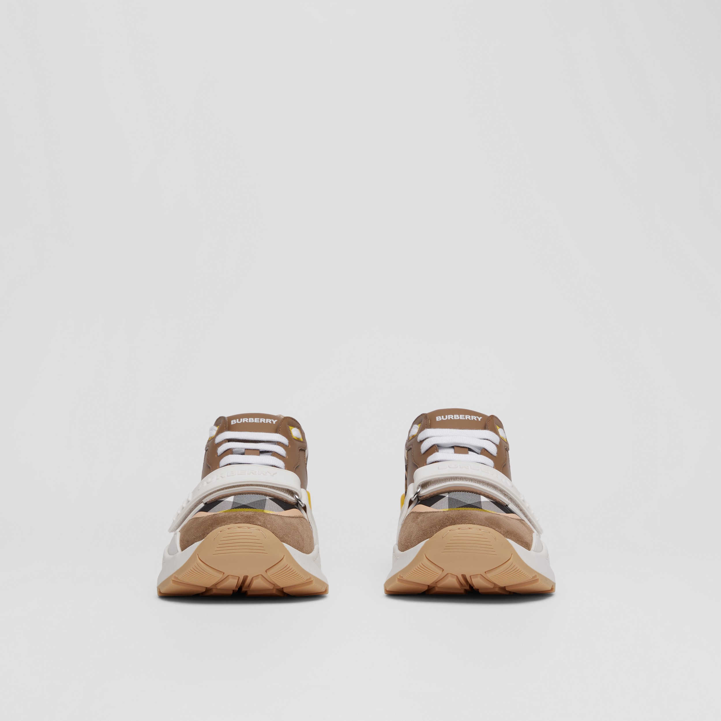 Check, Suede and Leather Sneakers in Wheat - Women | Burberry® Official - 4