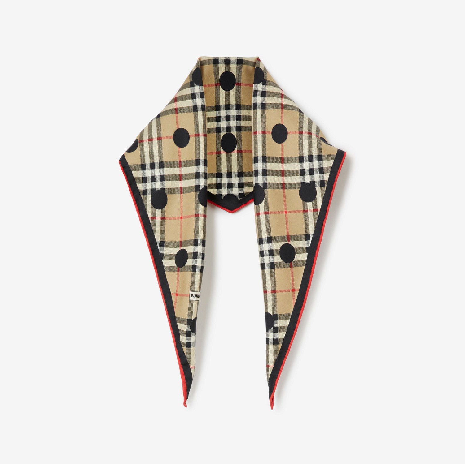 Polka Dot Check Print Silk Diamond-shaped Scarf in Archive Beige | Burberry® Official
