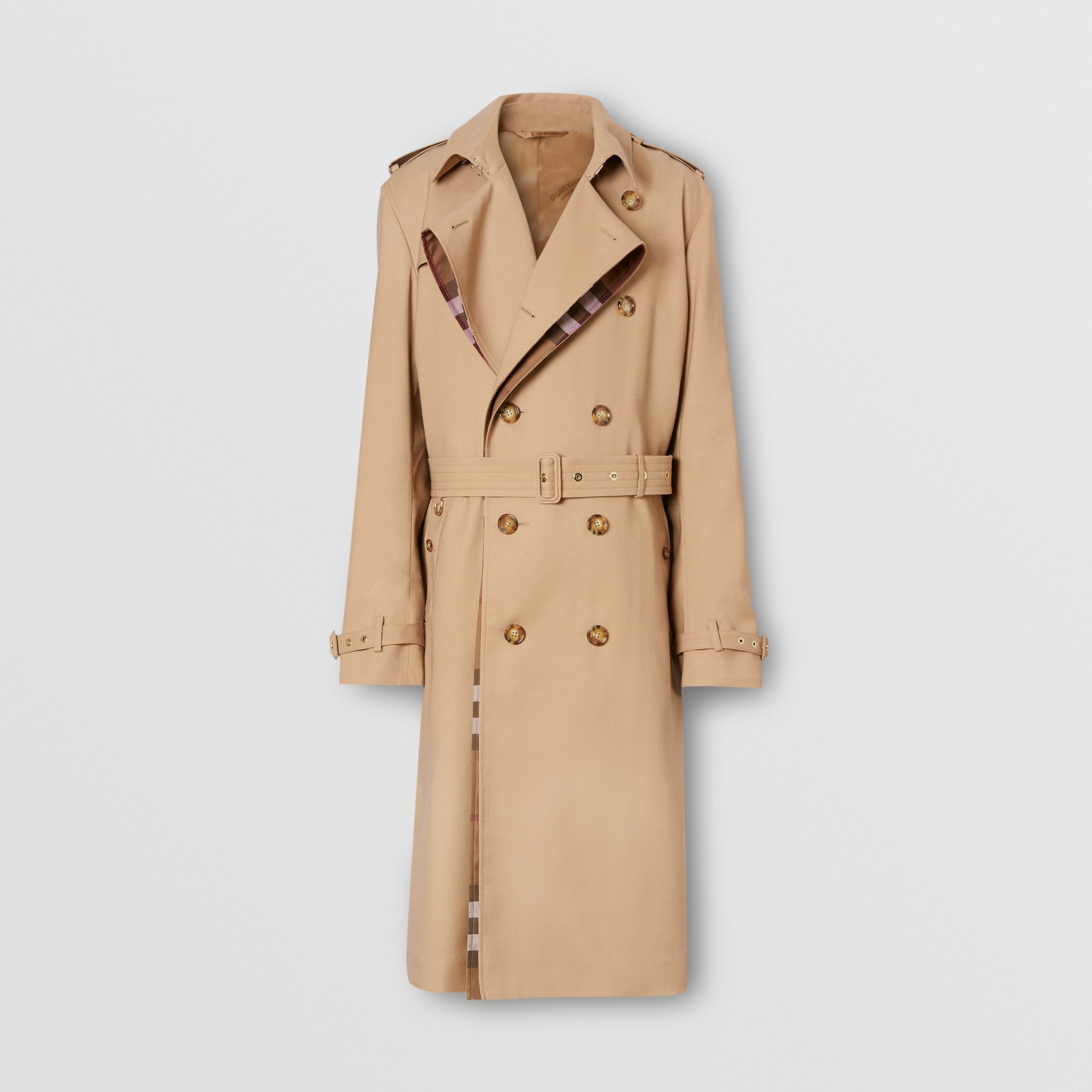 Wool Silk and House Check Loop-back Trench Coat in Biscuit - Men ...